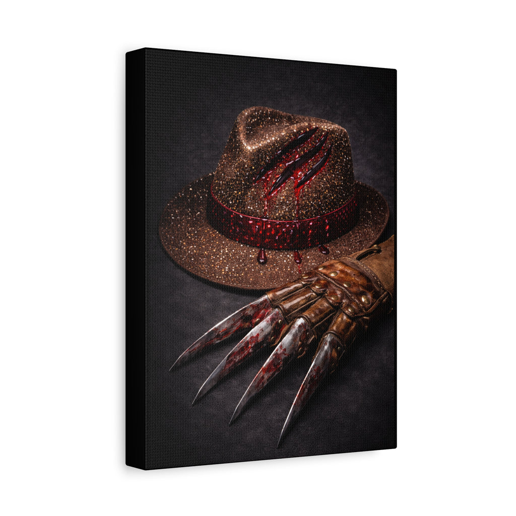 Horror Wall Art Canvas — Glove & Bloody Fedora Matte Stretched Print