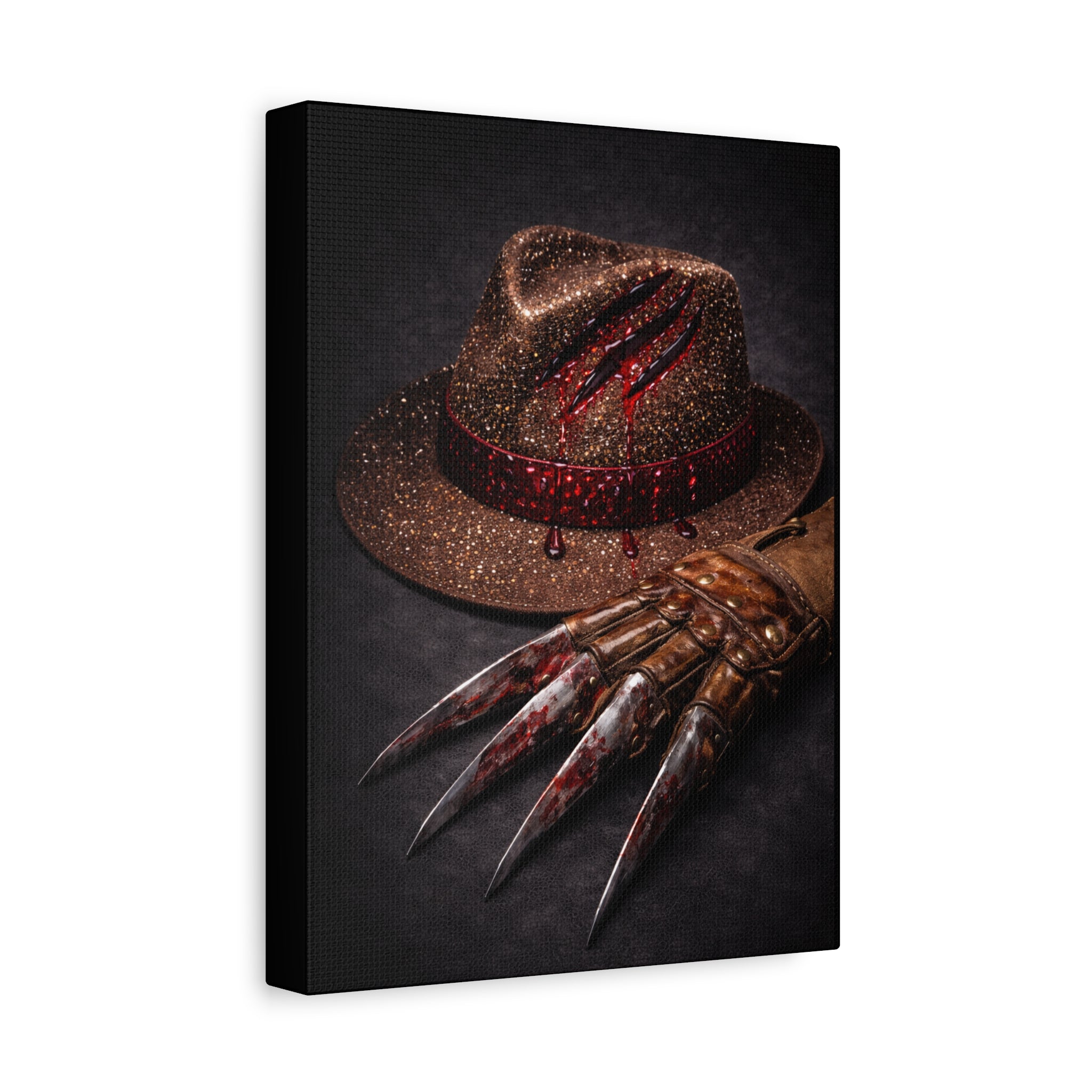 Horror Wall Art Canvas — Glove & Bloody Fedora Matte Stretched Print