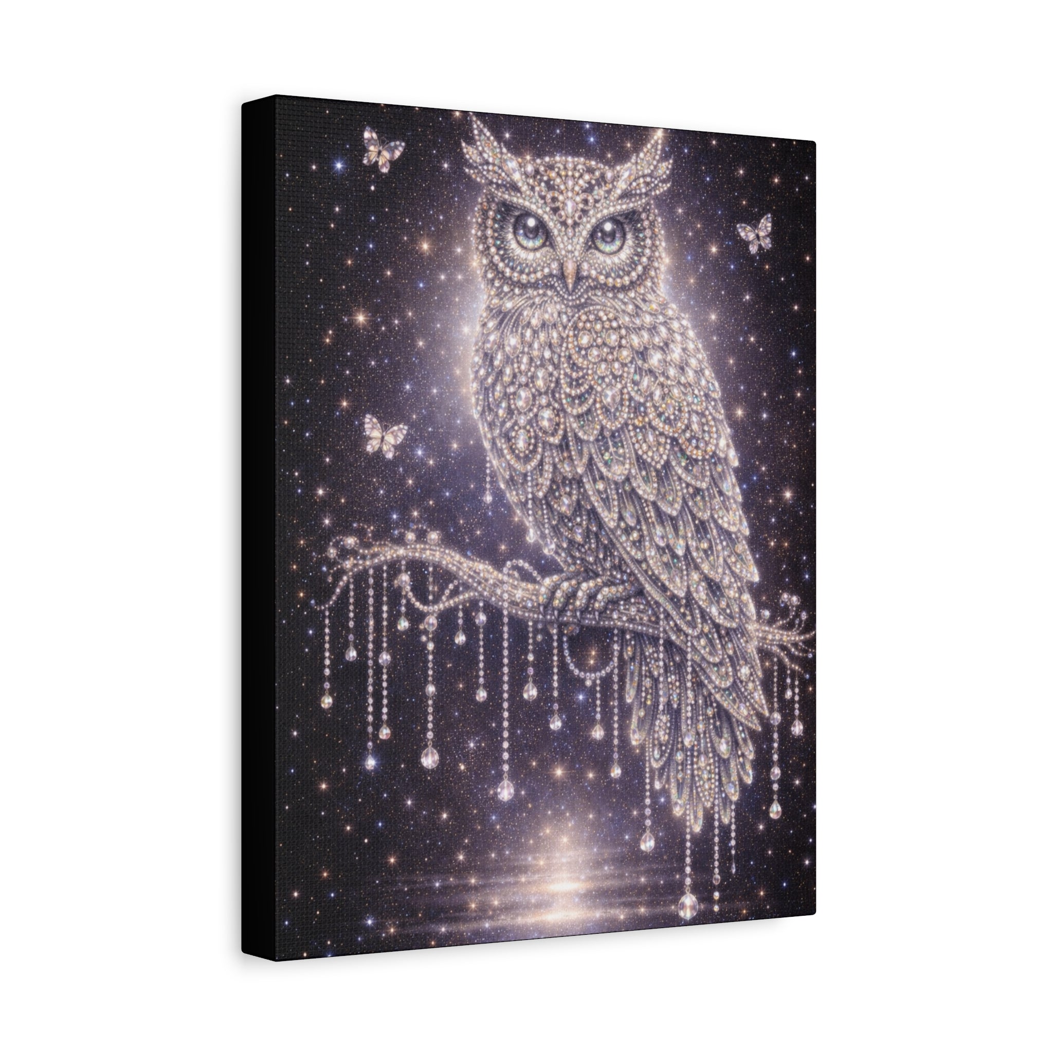 Mystic Owl Canvas Art - Sparkling Night Owl Wall Decor