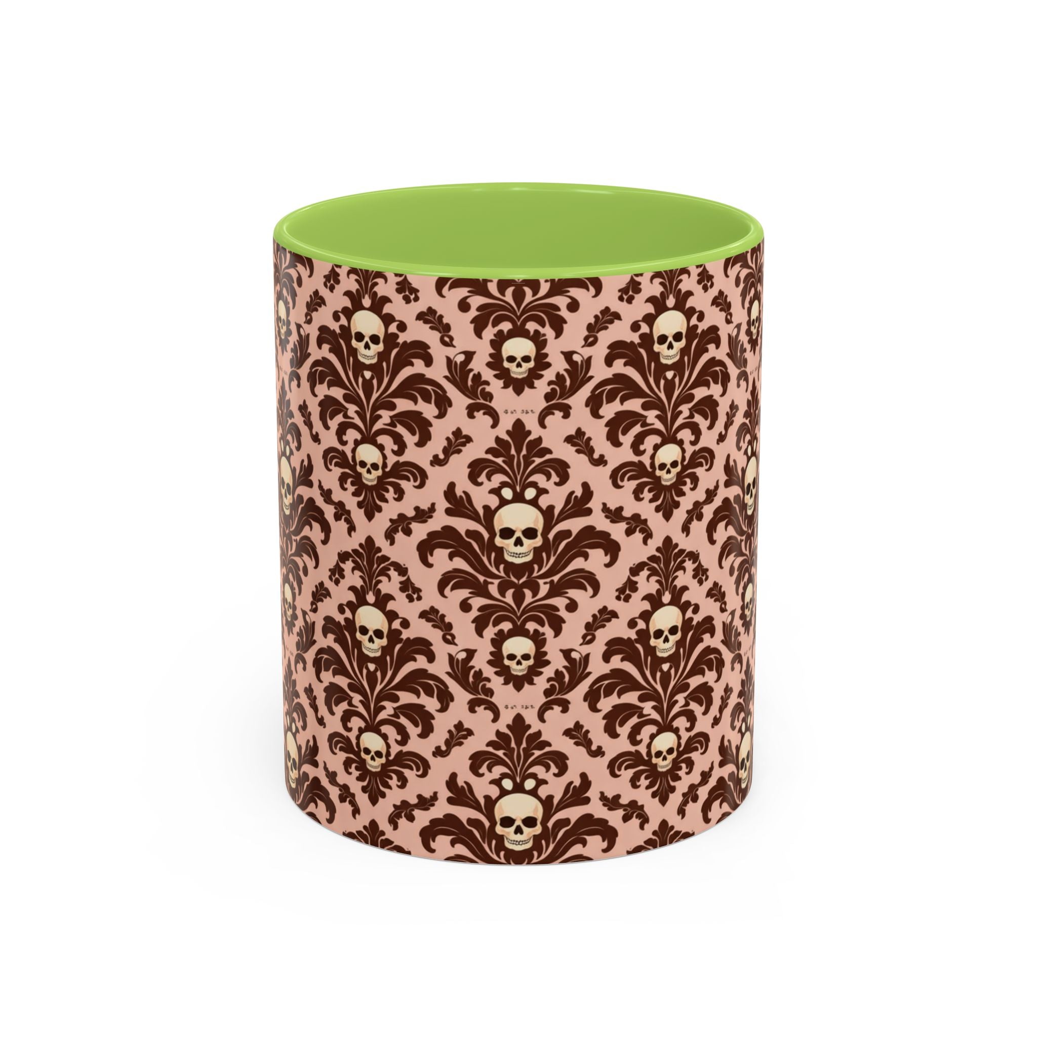 Skull Damask Accent Coffee Mug — Gothic Vintage Pattern (11/15 oz)