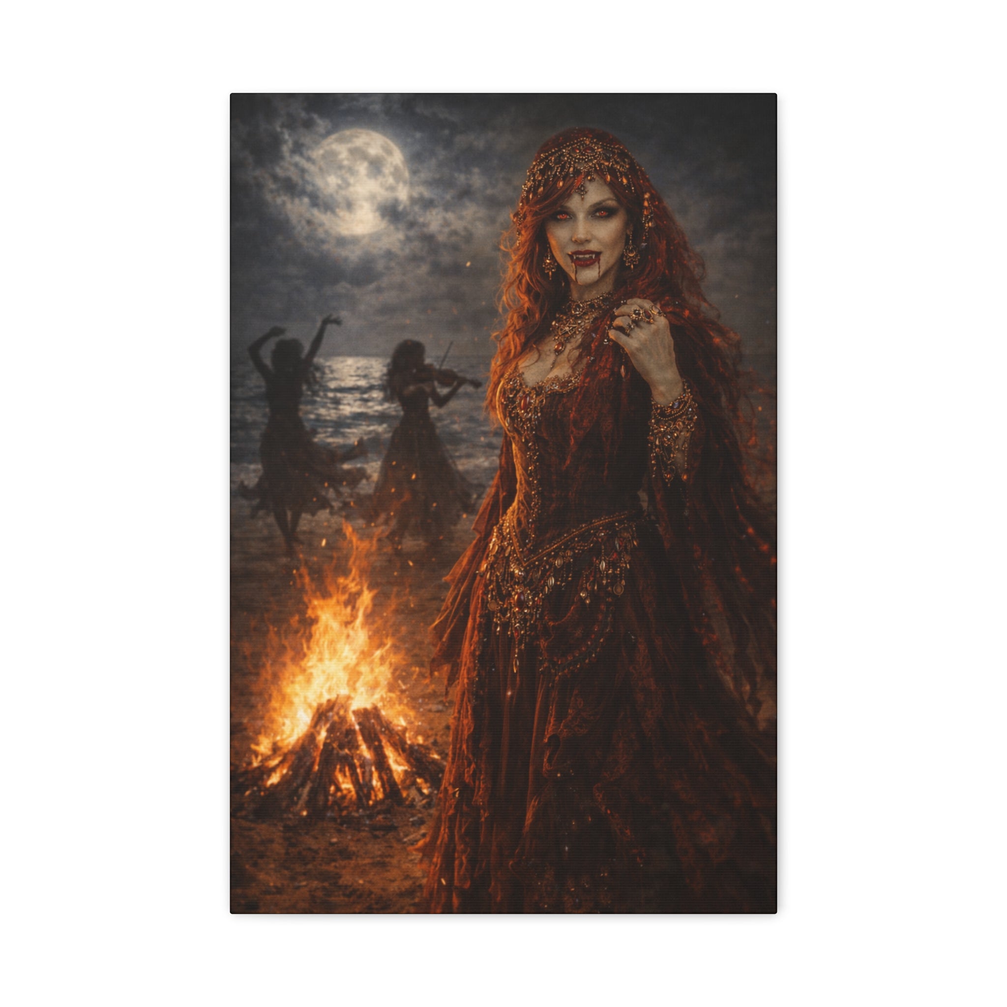 Scarlett Vampire Gypsy  Matte Canvas Wall Art – Gothic Moonlight Vampire Stretched Print