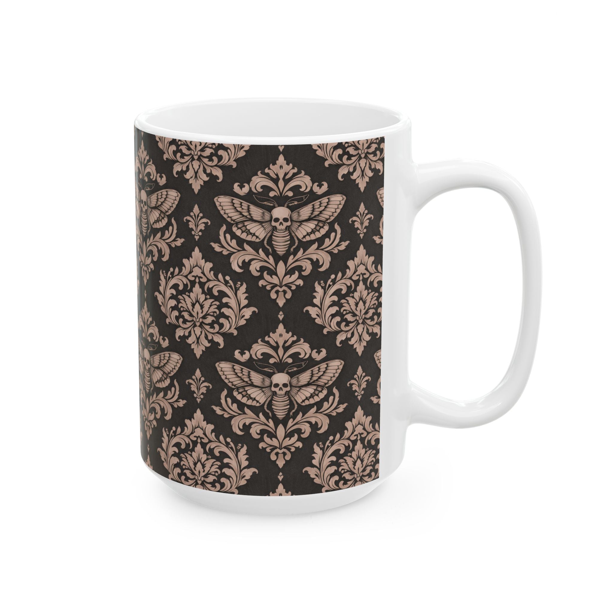 Gothic Moth Damask Ceramic Mug – Vintage Victorian Pattern Coffee Cup (11oz, 15oz)