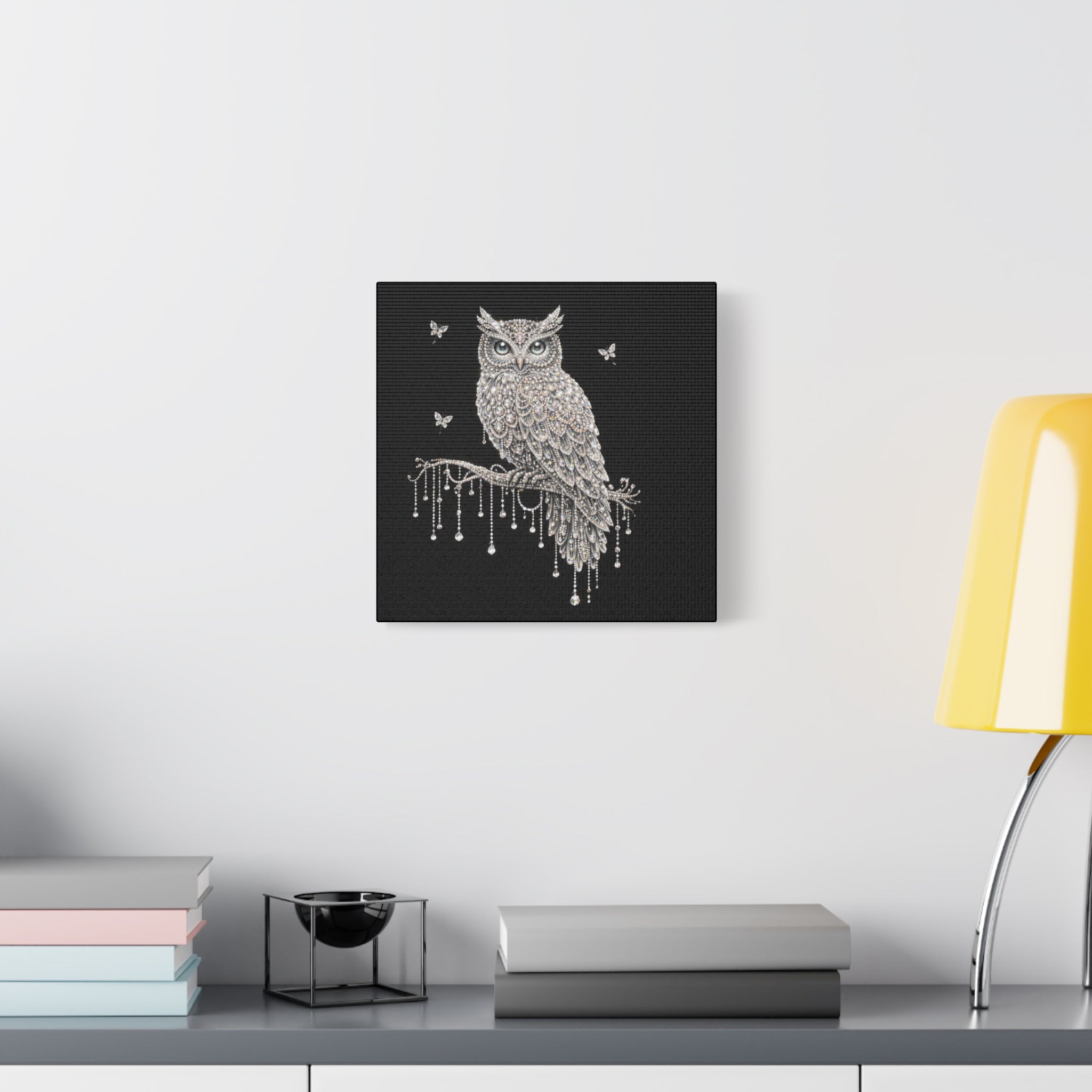 Jeweled Owl Canvas Wall Art — Sparkling Nighttime Owl Print
