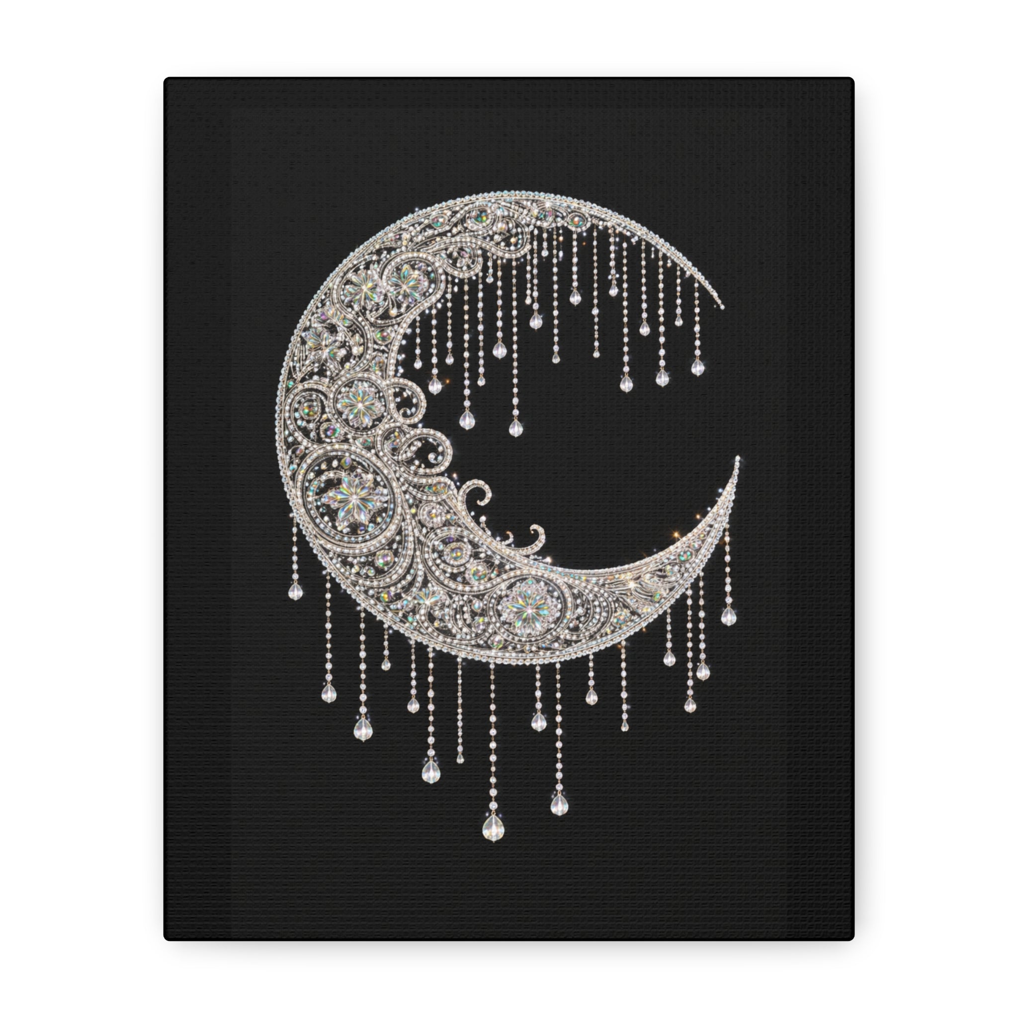 Crescent Moon Jewel Canvas Art — Decorative Boho Moon Wall Decor