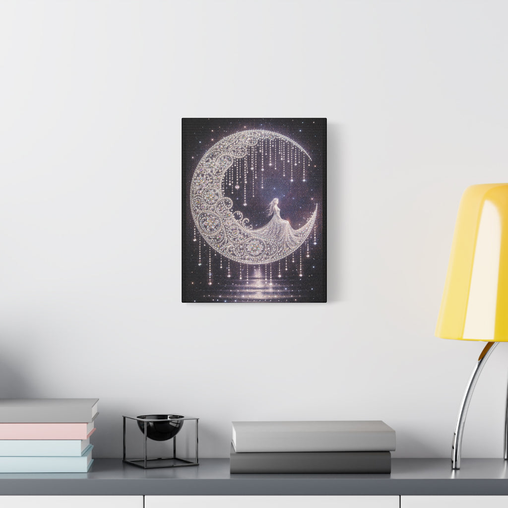 Moonlit Goddess Canvas Wall Art — Boho Crescent Moon Starlight Print