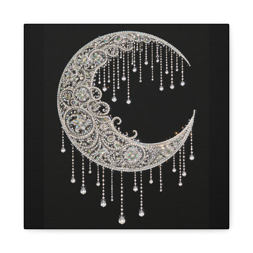 Crescent Moon Jewel Canvas Art — Decorative Boho Moon Wall Decor