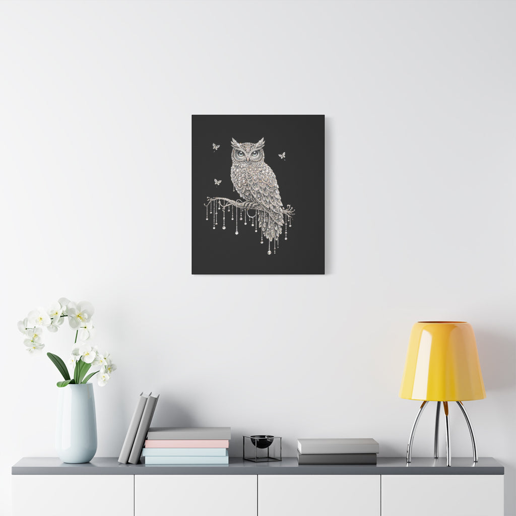 Jeweled Owl Canvas Wall Art — Sparkling Nighttime Owl Print
