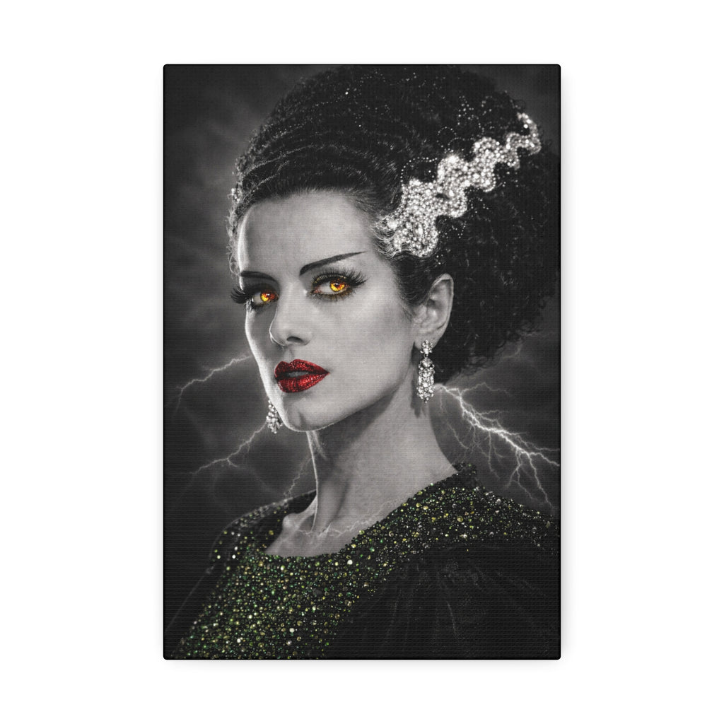 Gothic Lightning Bride Canvas Art — Dramatic Portrait with Gold Eyes