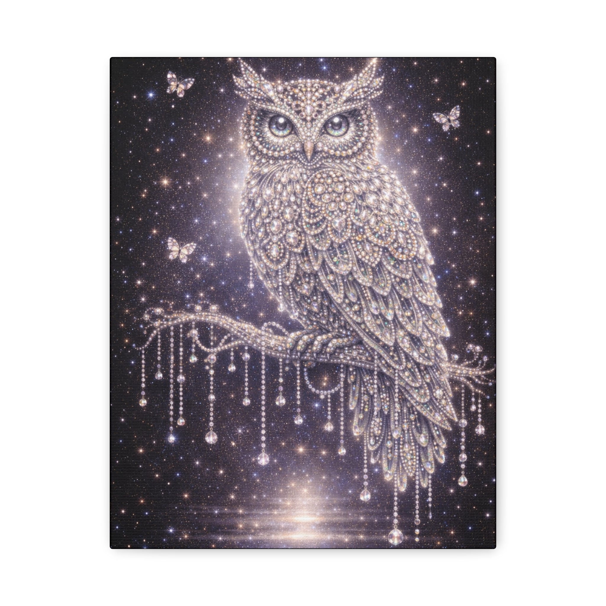 Mystic Owl Canvas Art - Sparkling Night Owl Wall Decor