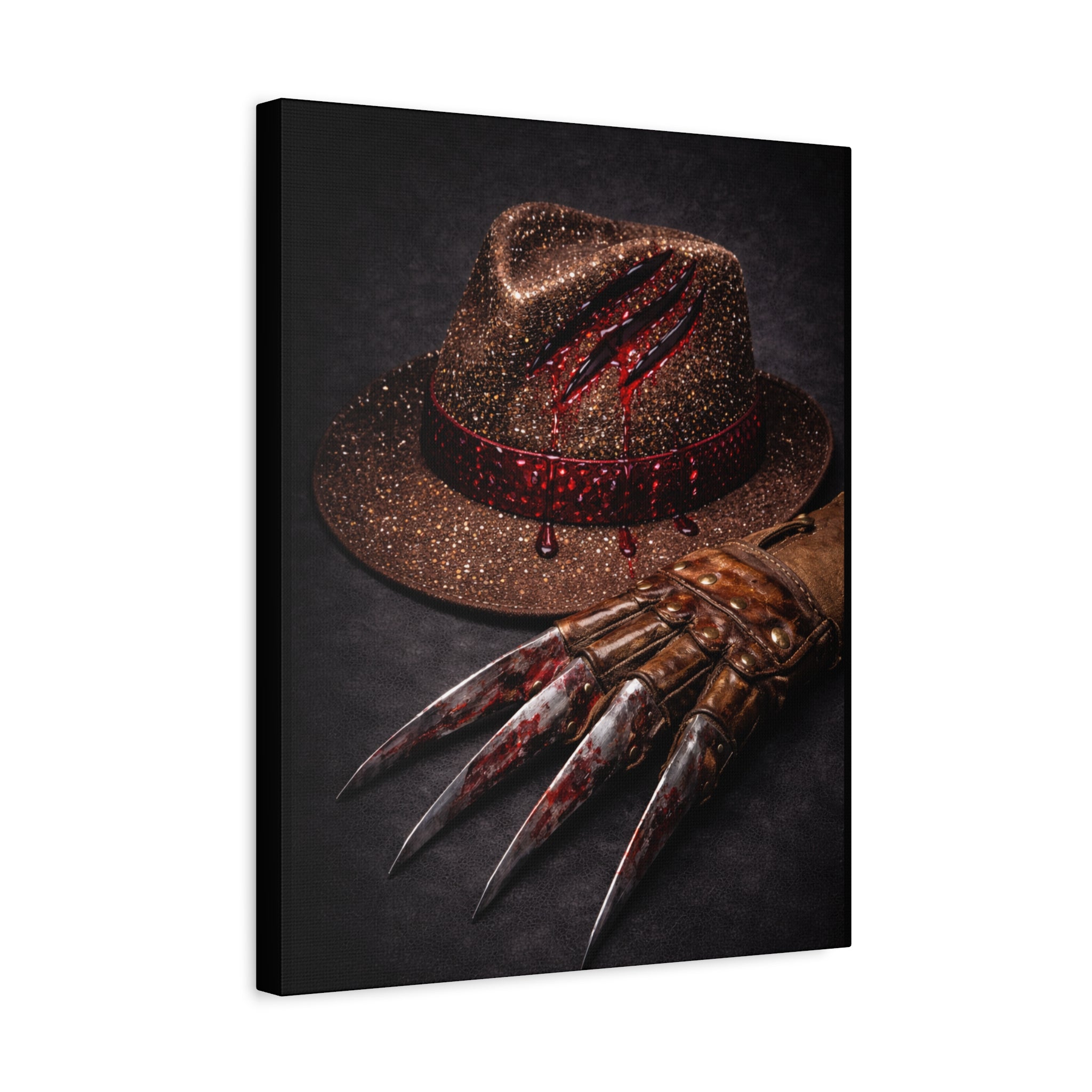 Horror Wall Art Canvas — Glove & Bloody Fedora Matte Stretched Print