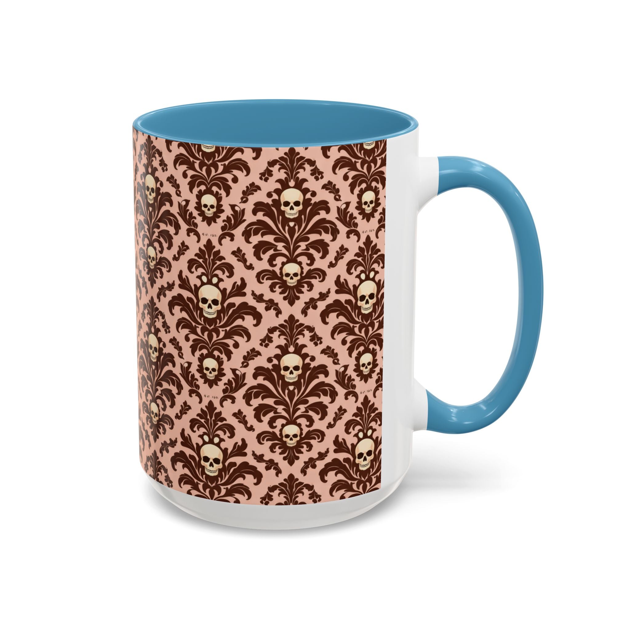 Skull Damask Accent Coffee Mug — Gothic Vintage Pattern (11/15 oz)