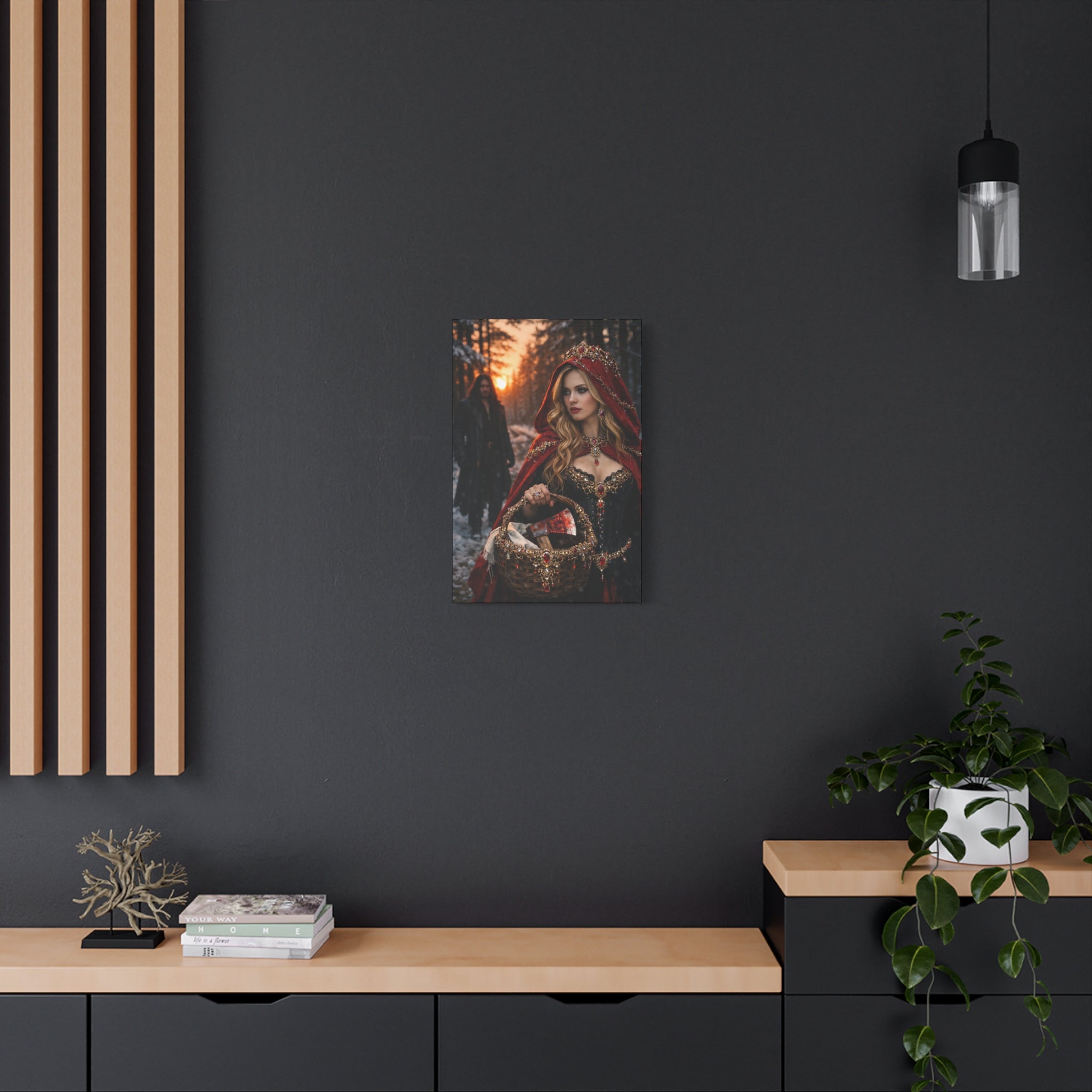 Red Riding Hood Fantasy Canvas Print — Enchanted Forest Gothic Wall Art
