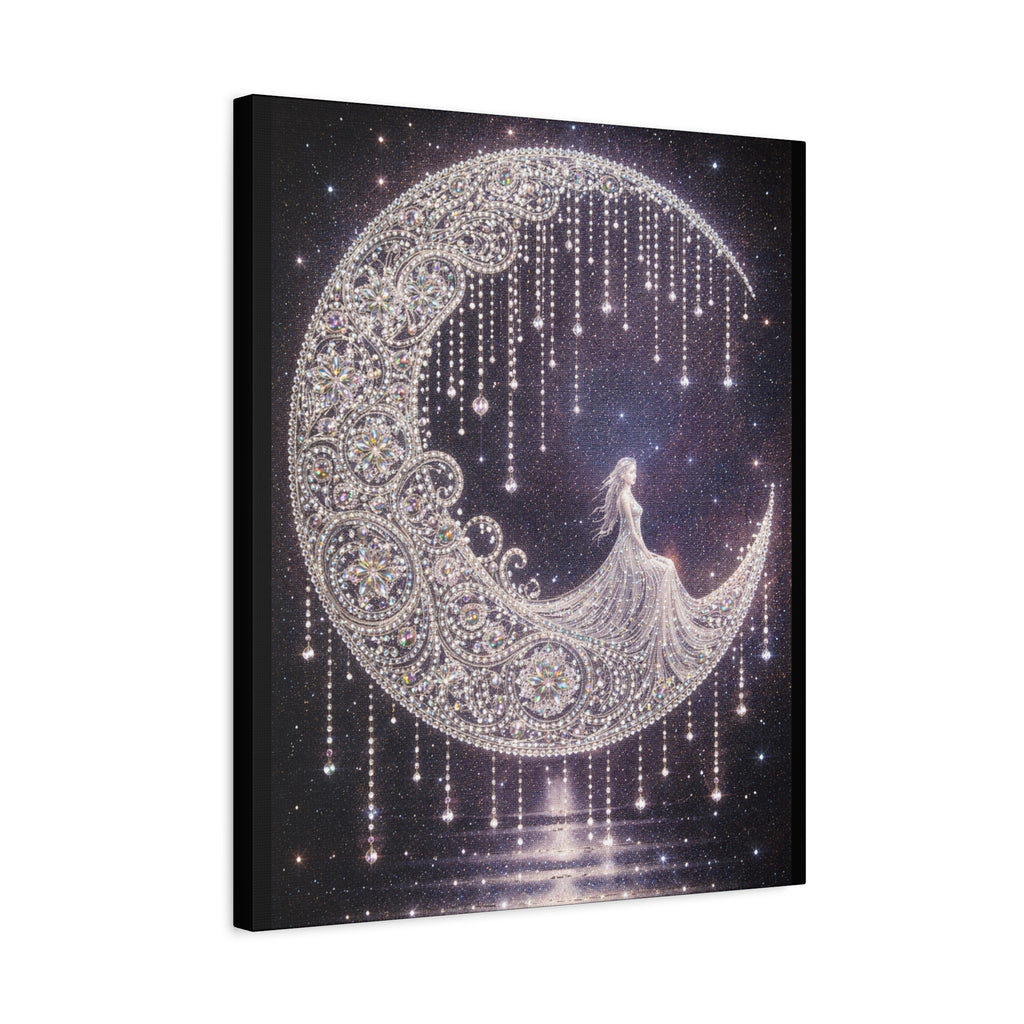 Moonlit Goddess Canvas Wall Art — Boho Crescent Moon Starlight Print