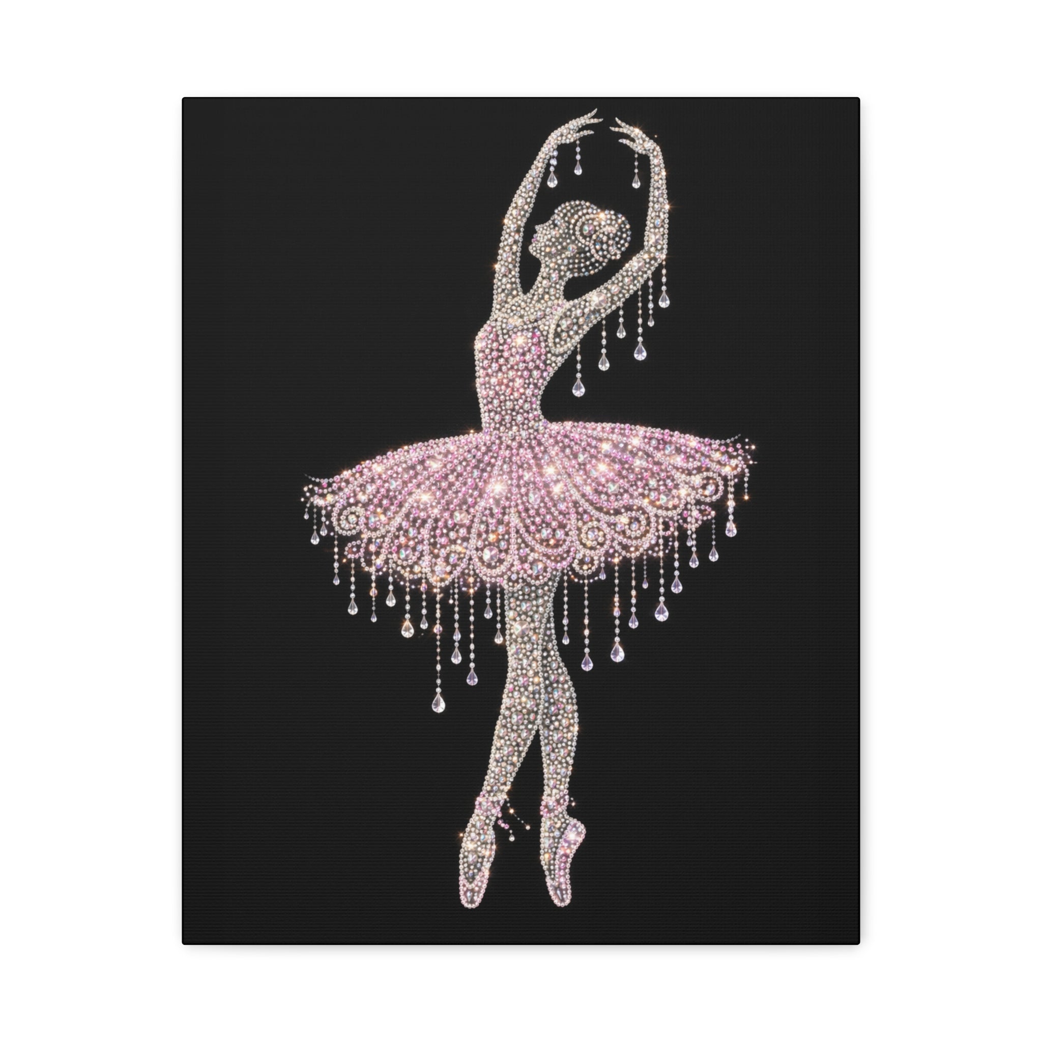 Ballet Dancer Sparkle Matte Canvas Wall Art — Pink Rhinestone Ballerina on Black