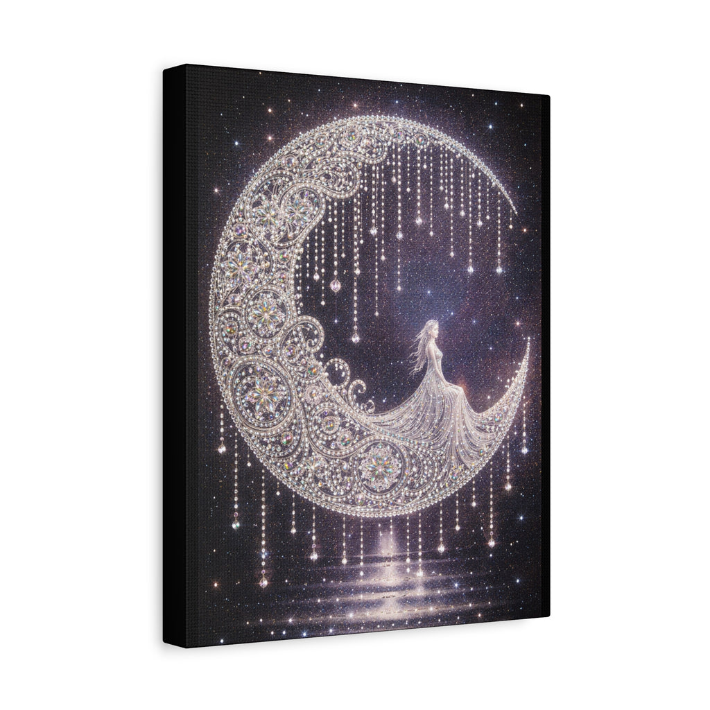 Moonlit Goddess Canvas Wall Art — Boho Crescent Moon Starlight Print