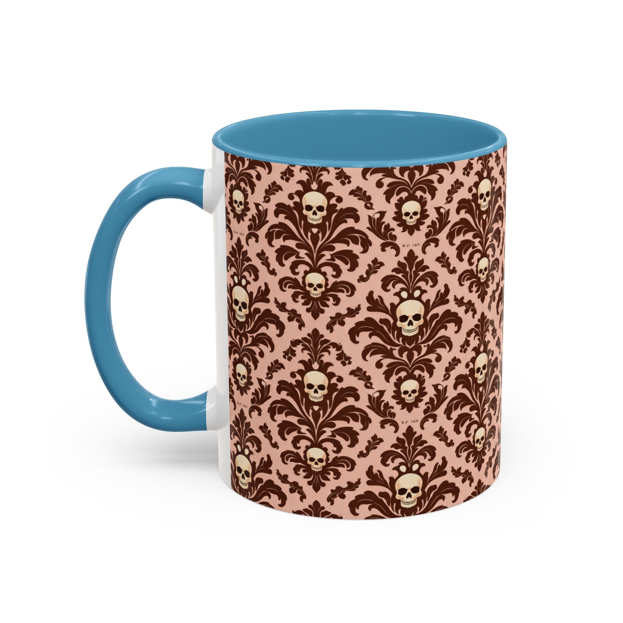 Skull Damask Accent Coffee Mug — Gothic Vintage Pattern (11/15 oz)