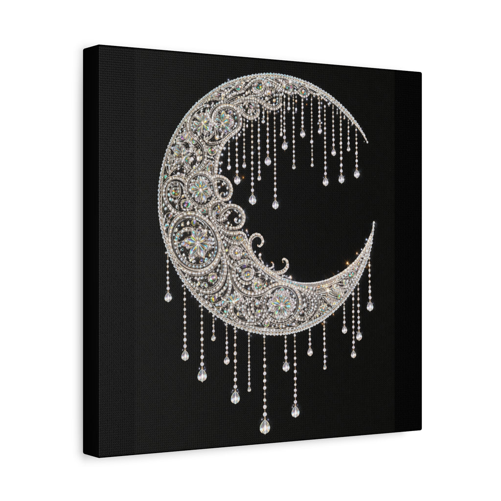 Crescent Moon Jewel Canvas Art — Decorative Boho Moon Wall Decor