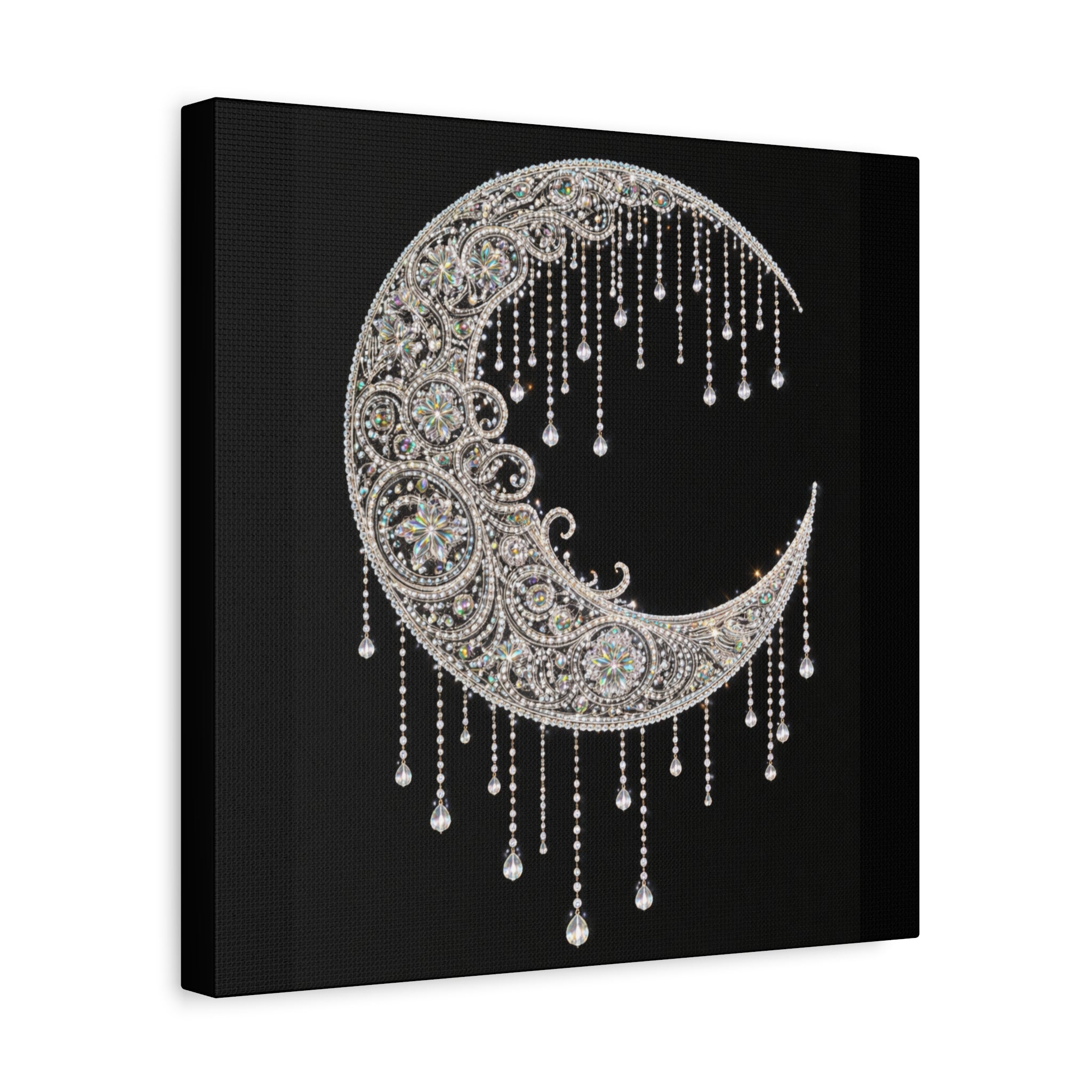 Crescent Moon Jewel Canvas Art — Decorative Boho Moon Wall Decor