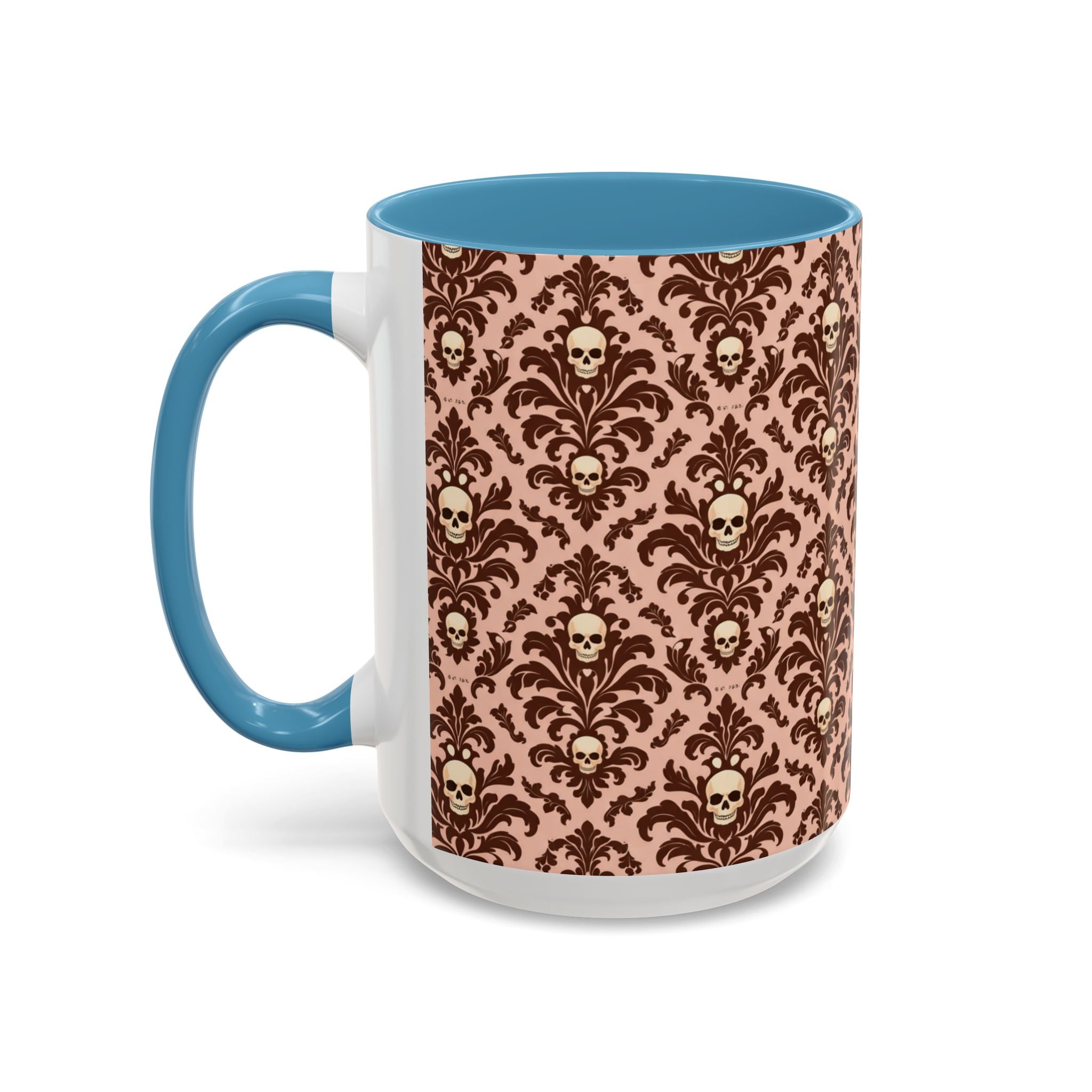 Skull Damask Accent Coffee Mug — Gothic Vintage Pattern (11/15 oz)