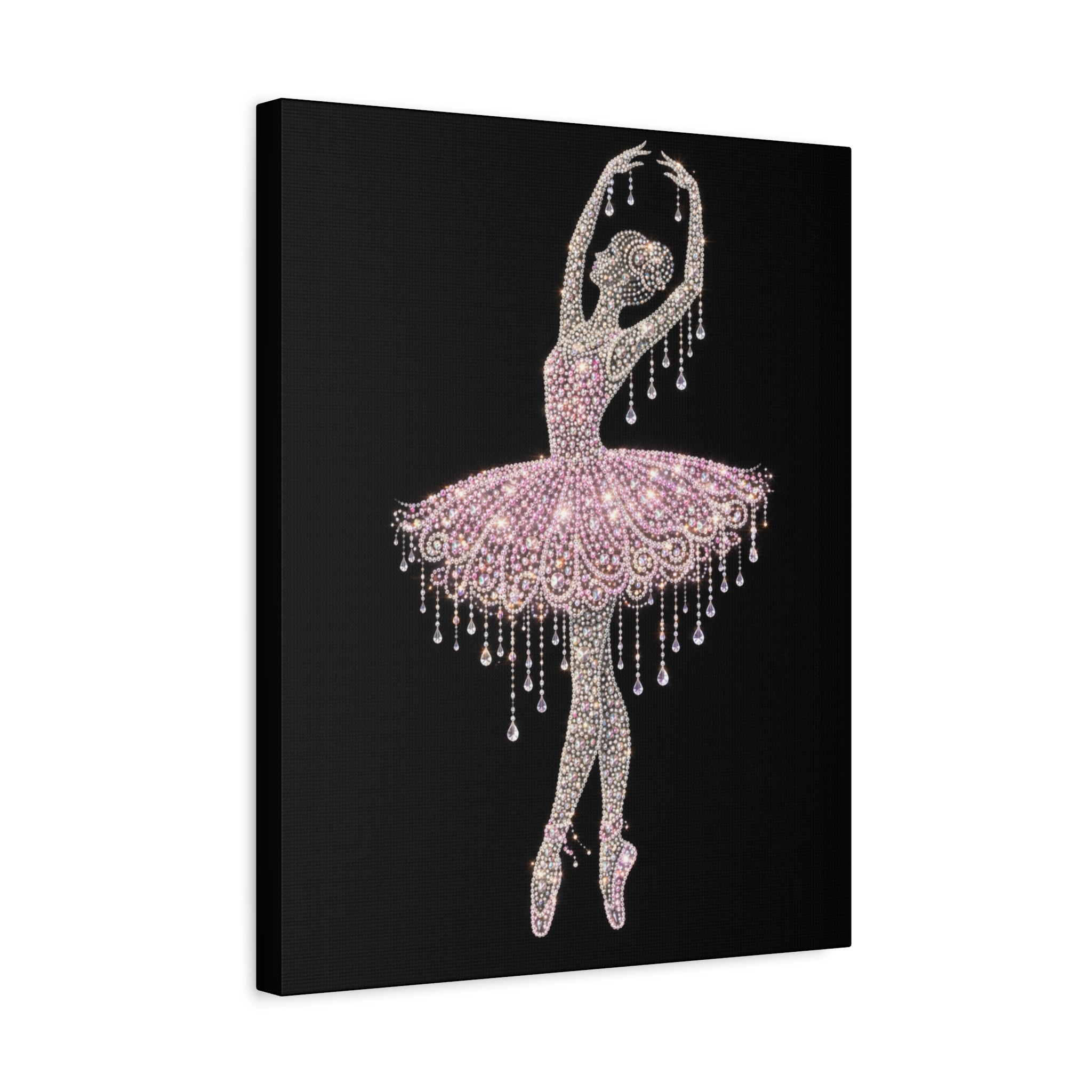 Ballet Dancer Sparkle Matte Canvas Wall Art — Pink Rhinestone Ballerina on Black