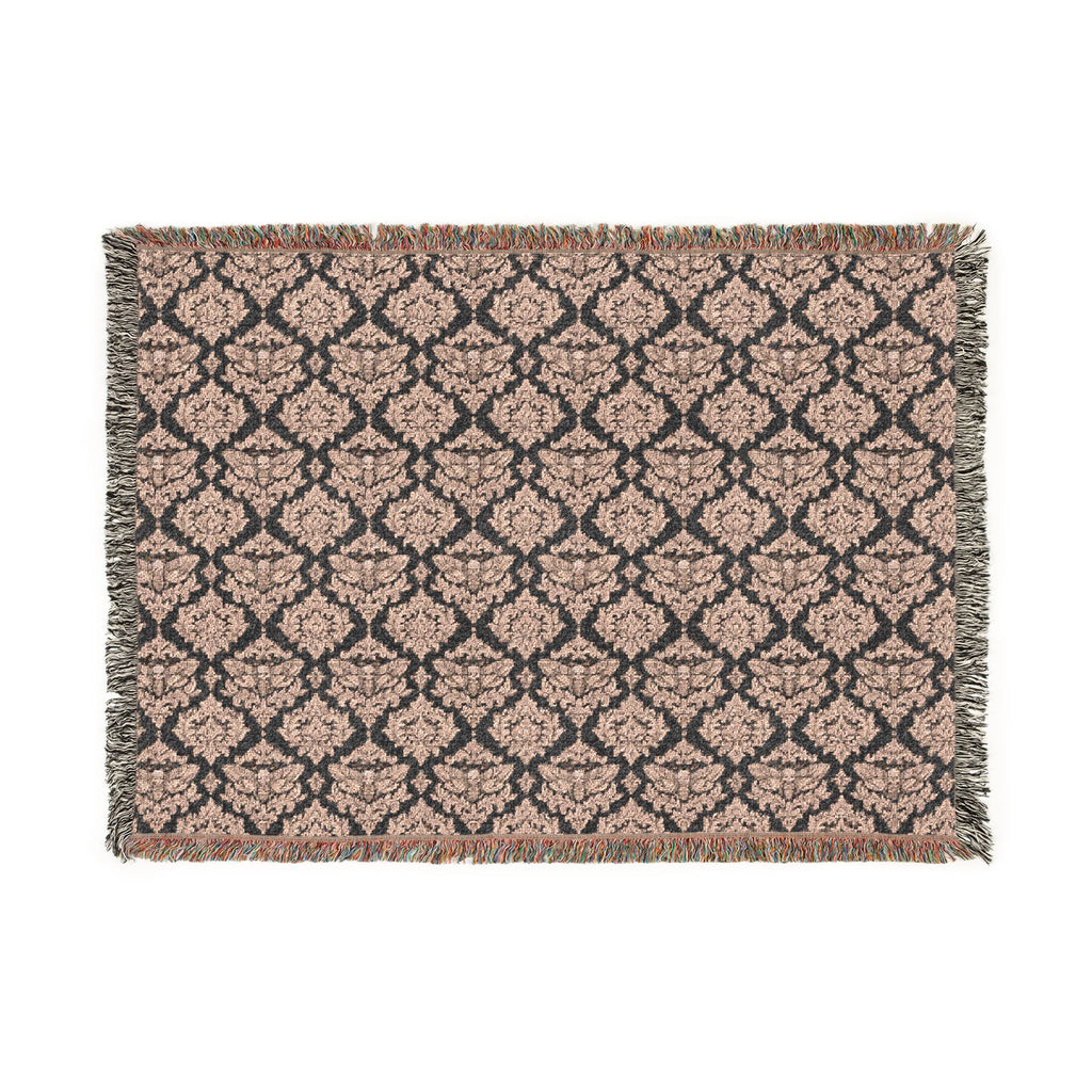 Deathhead moth damask pattern Woven Blanket — Earth-Tone Geometric Throw