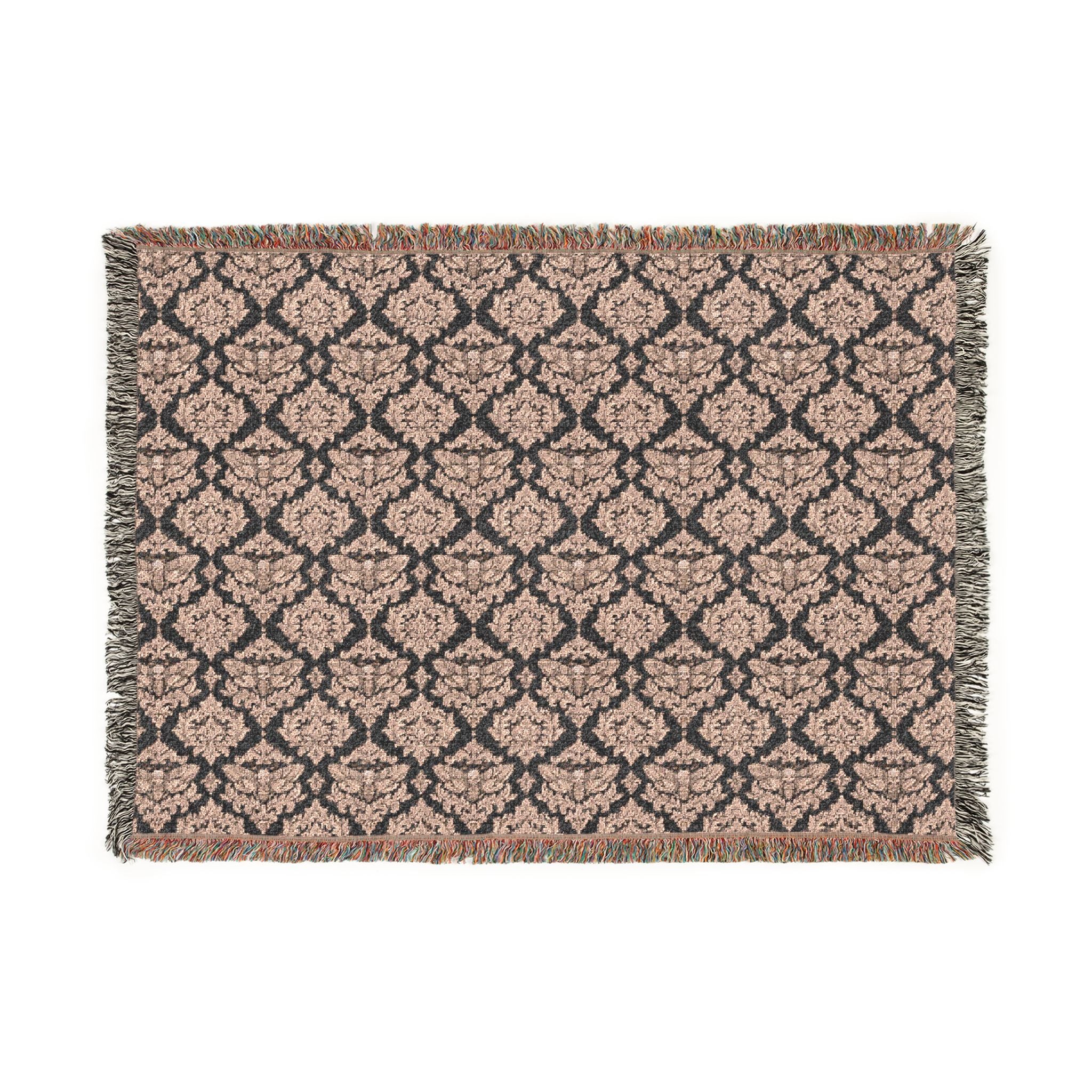 Deathhead moth damask pattern Woven Blanket — Earth-Tone Geometric Throw