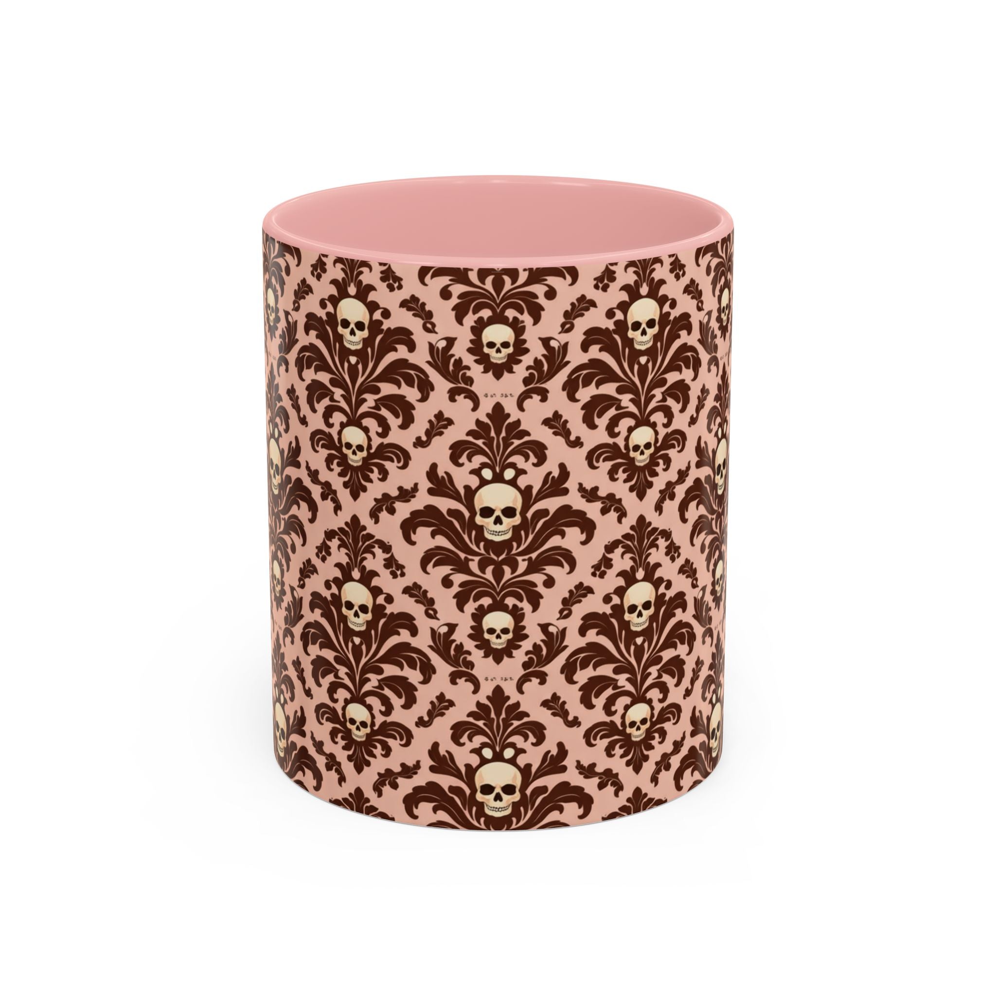 Skull Damask Accent Coffee Mug — Gothic Vintage Pattern (11/15 oz)