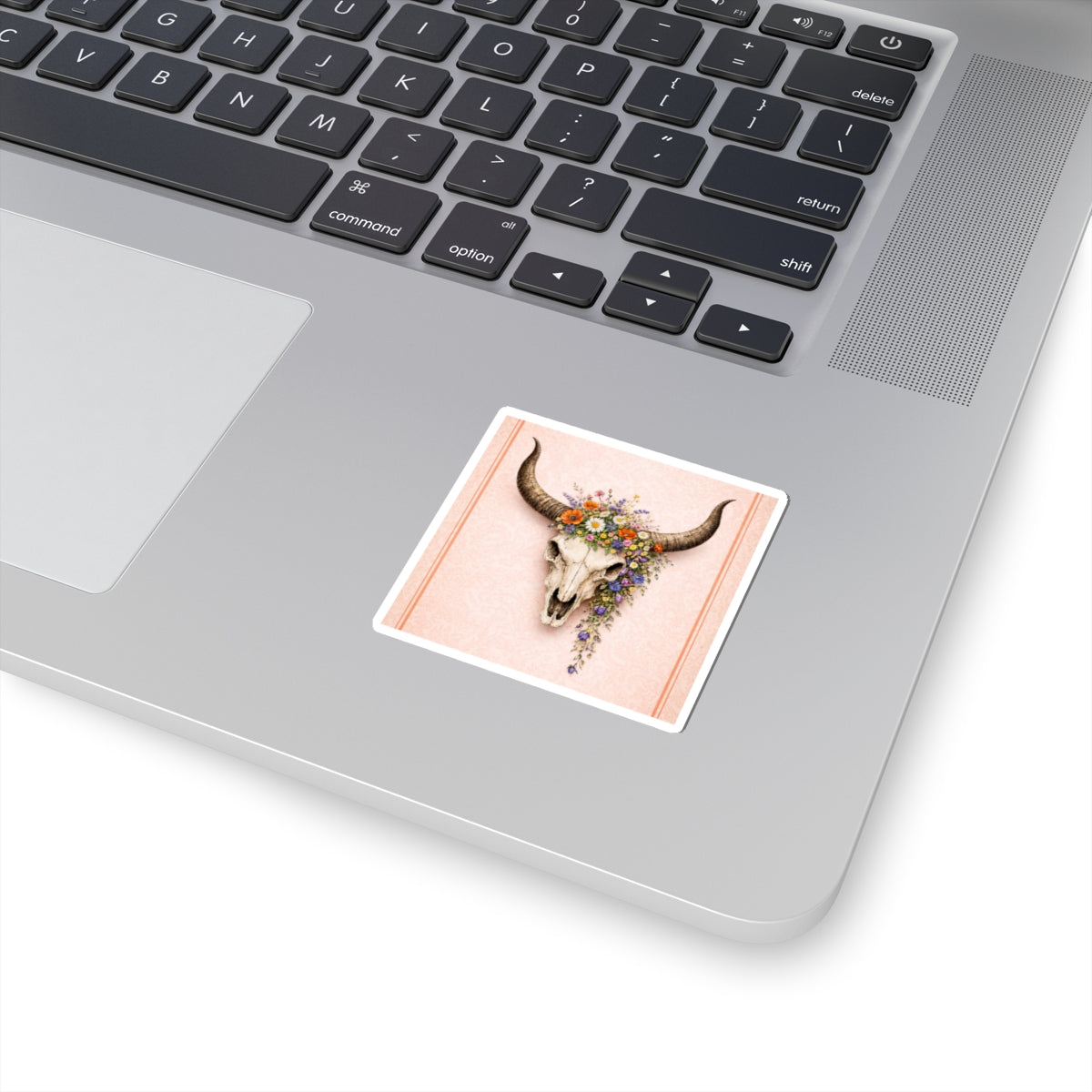 Floral Bull Skull Kiss-Cut Sticker — Boho Western Laptop Decal