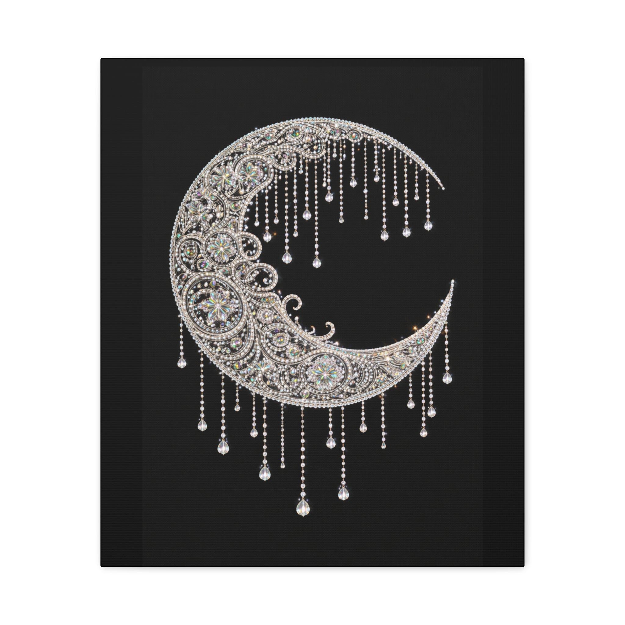 Crescent Moon Jewel Canvas Art — Decorative Boho Moon Wall Decor