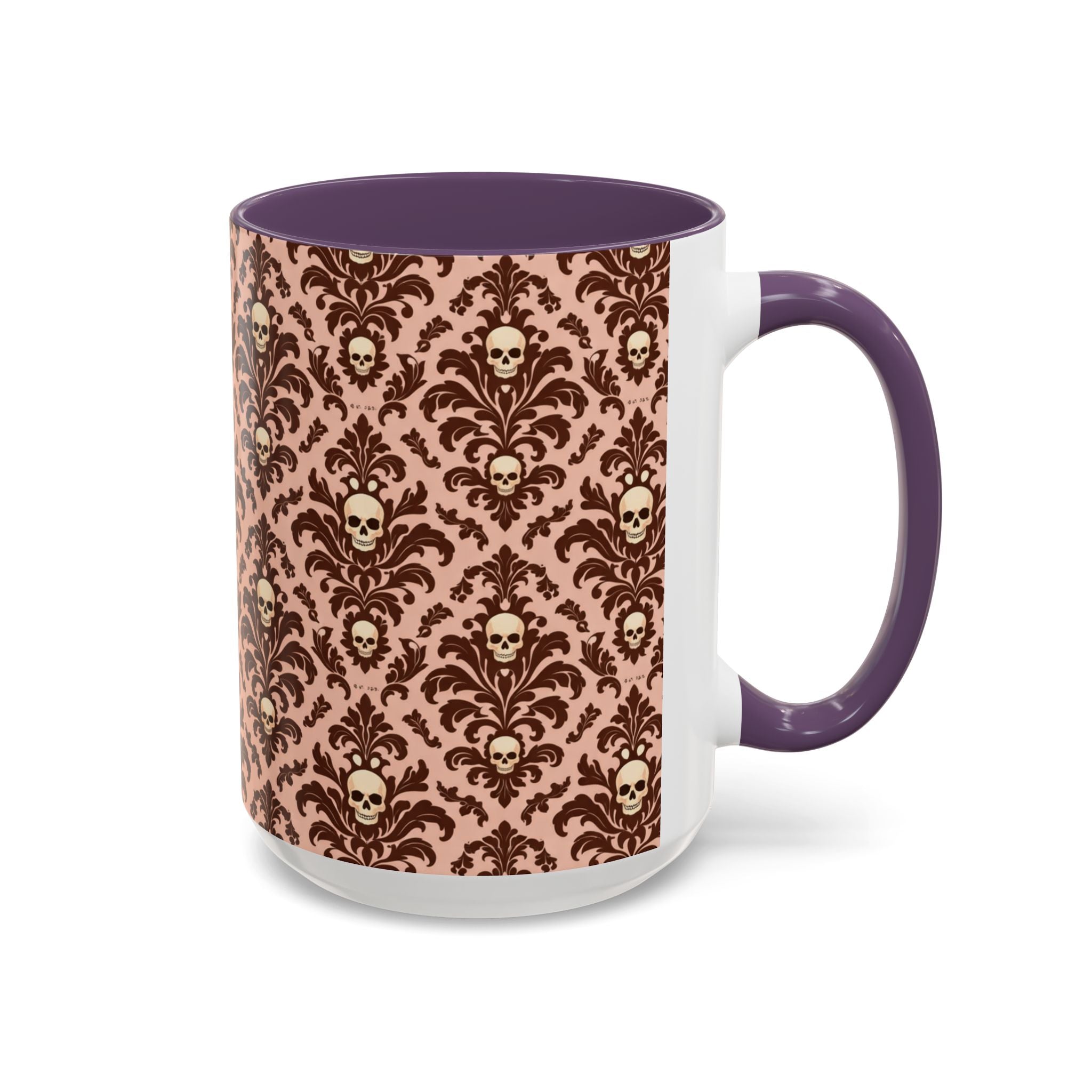 Skull Damask Accent Coffee Mug — Gothic Vintage Pattern (11/15 oz)
