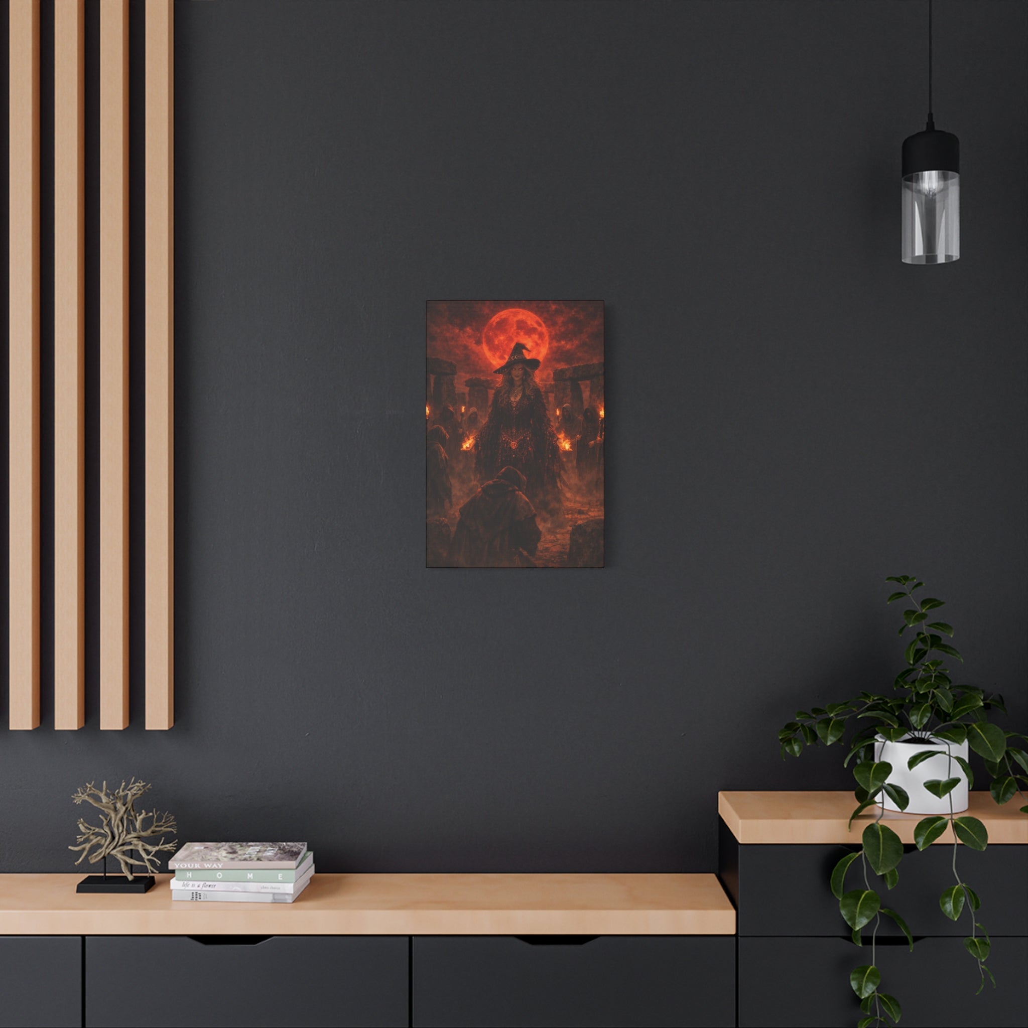 Witch Ritual Canvas Print – Red Blood Moon Wall Art