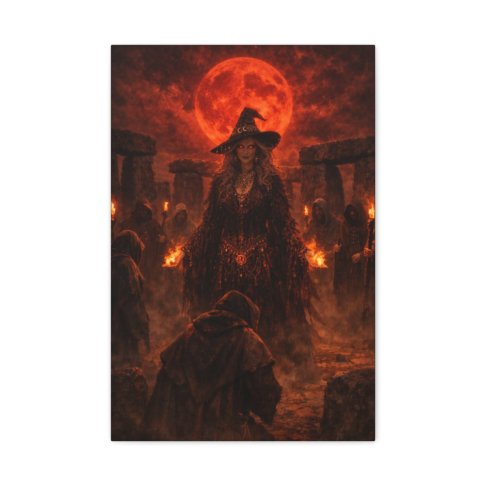 Witch Ritual Canvas Print – Red Blood Moon Wall Art