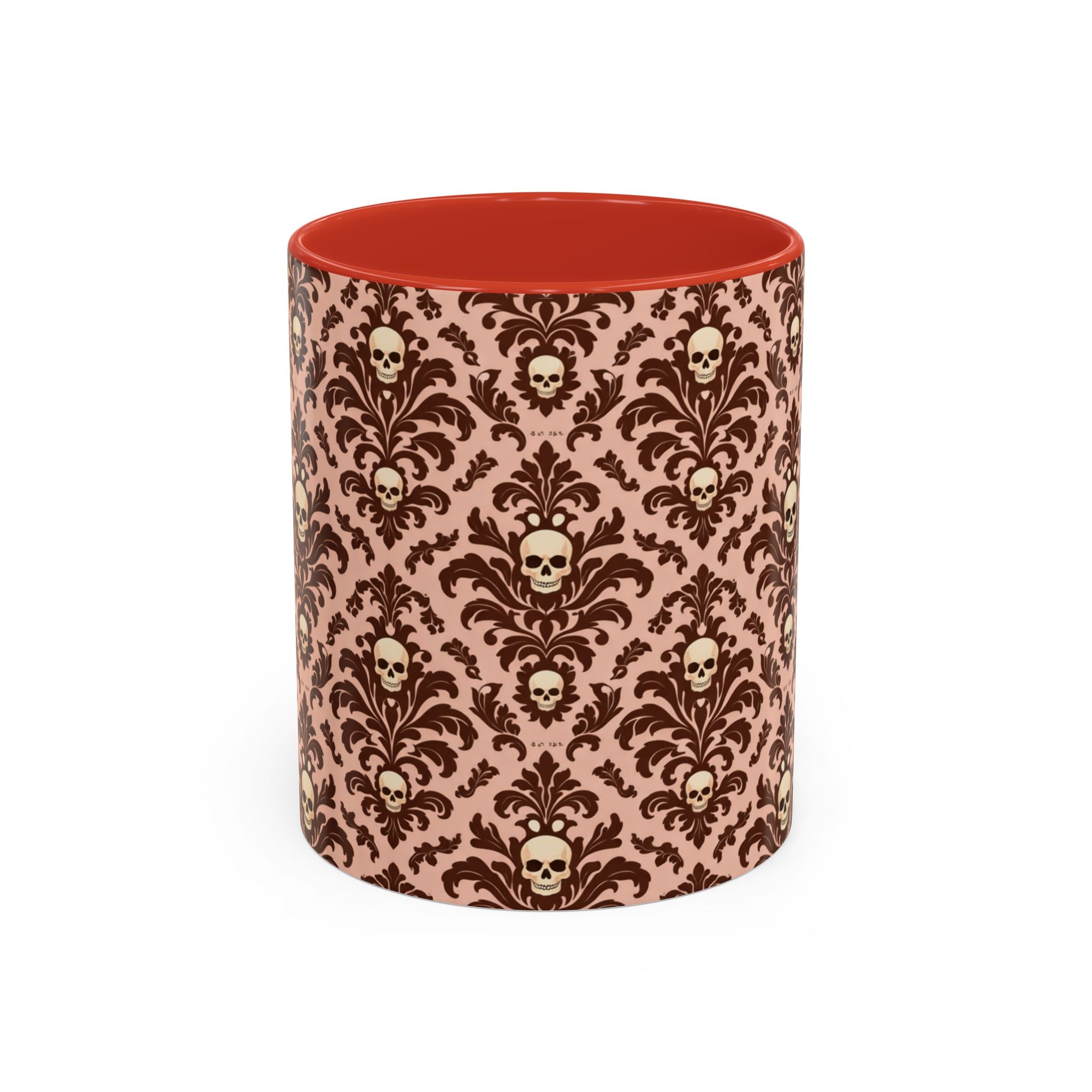 Skull Damask Accent Coffee Mug — Gothic Vintage Pattern (11/15 oz)