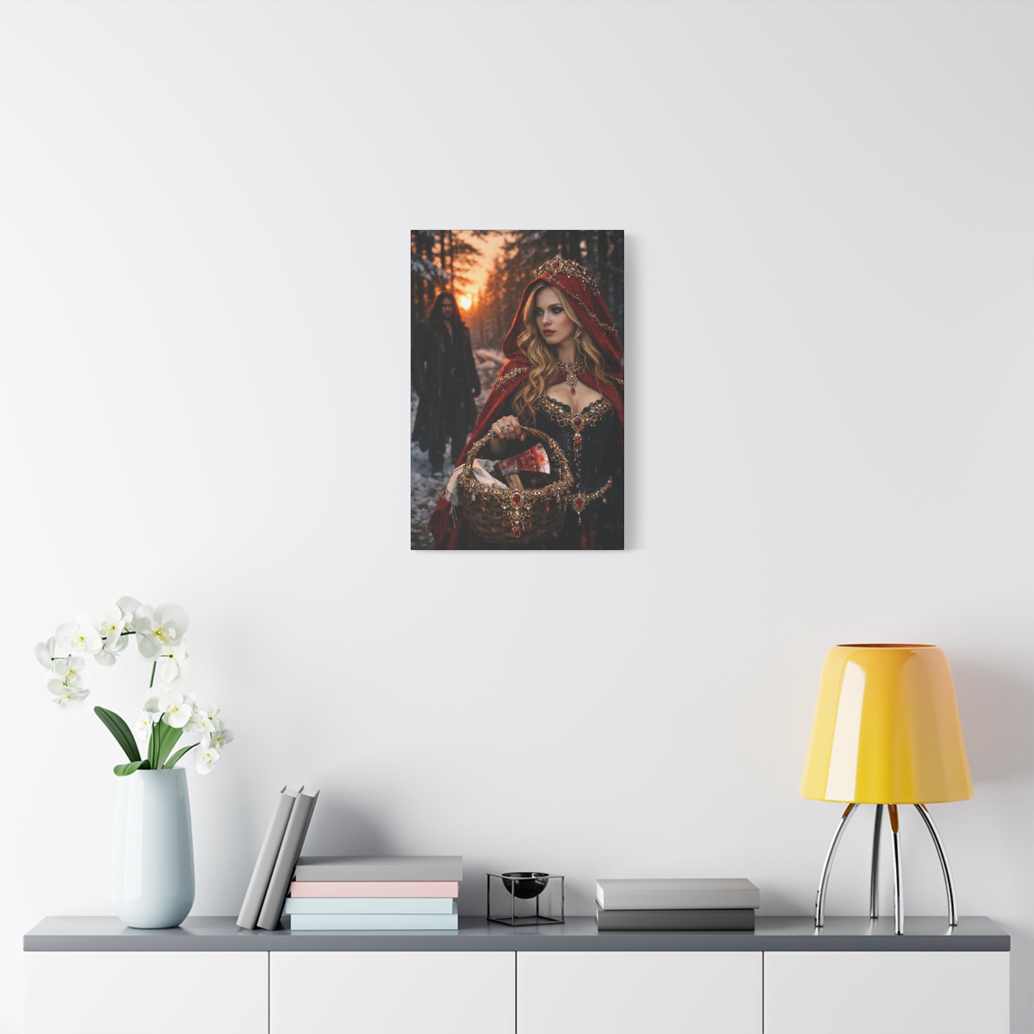 Red Riding Hood Fantasy Canvas Print — Enchanted Forest Gothic Wall Art