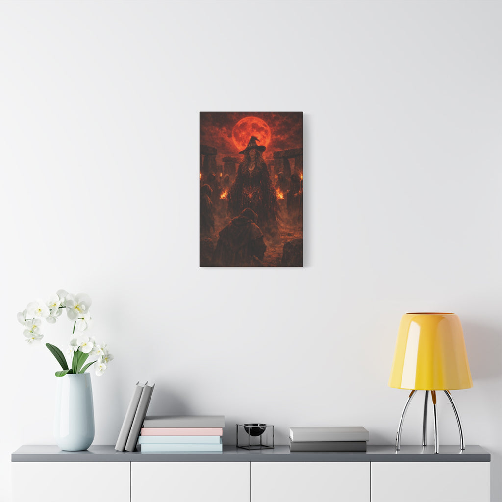 Witch Ritual Canvas Print – Red Blood Moon Wall Art