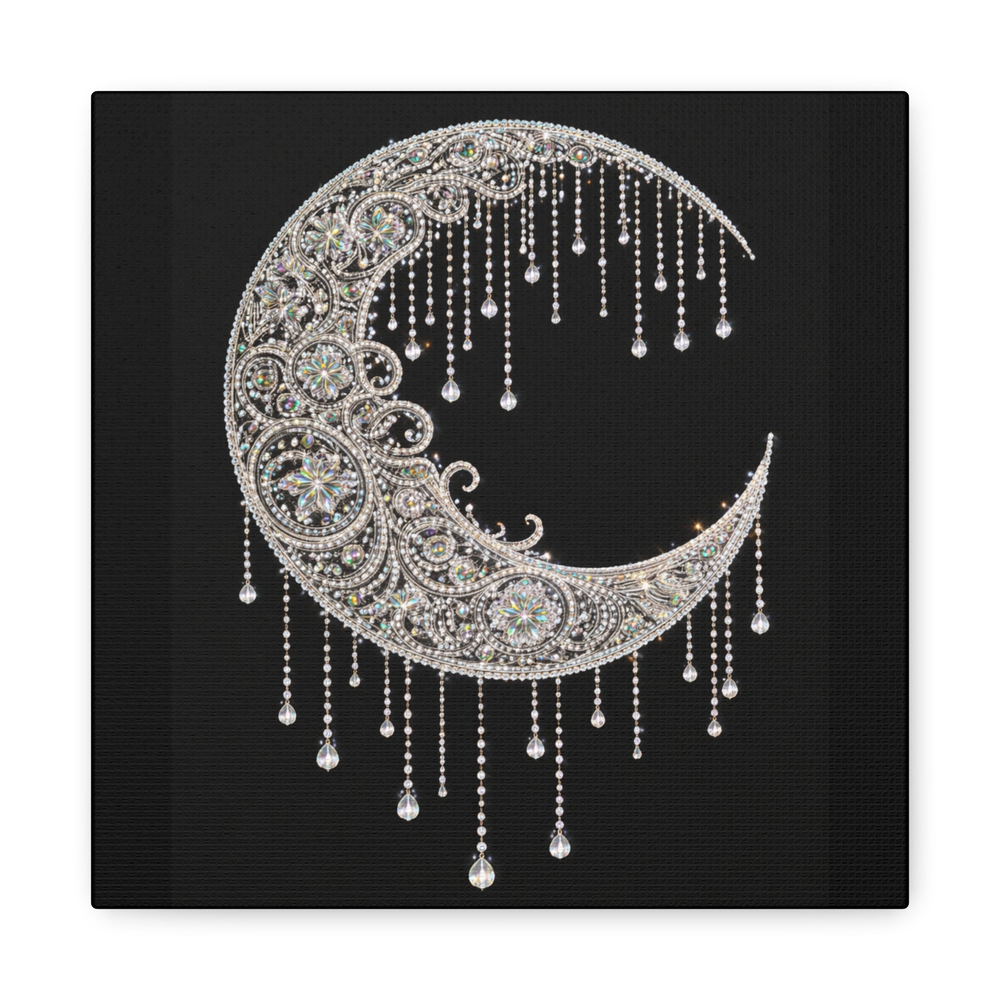 Crescent Moon Jewel Canvas Art — Decorative Boho Moon Wall Decor