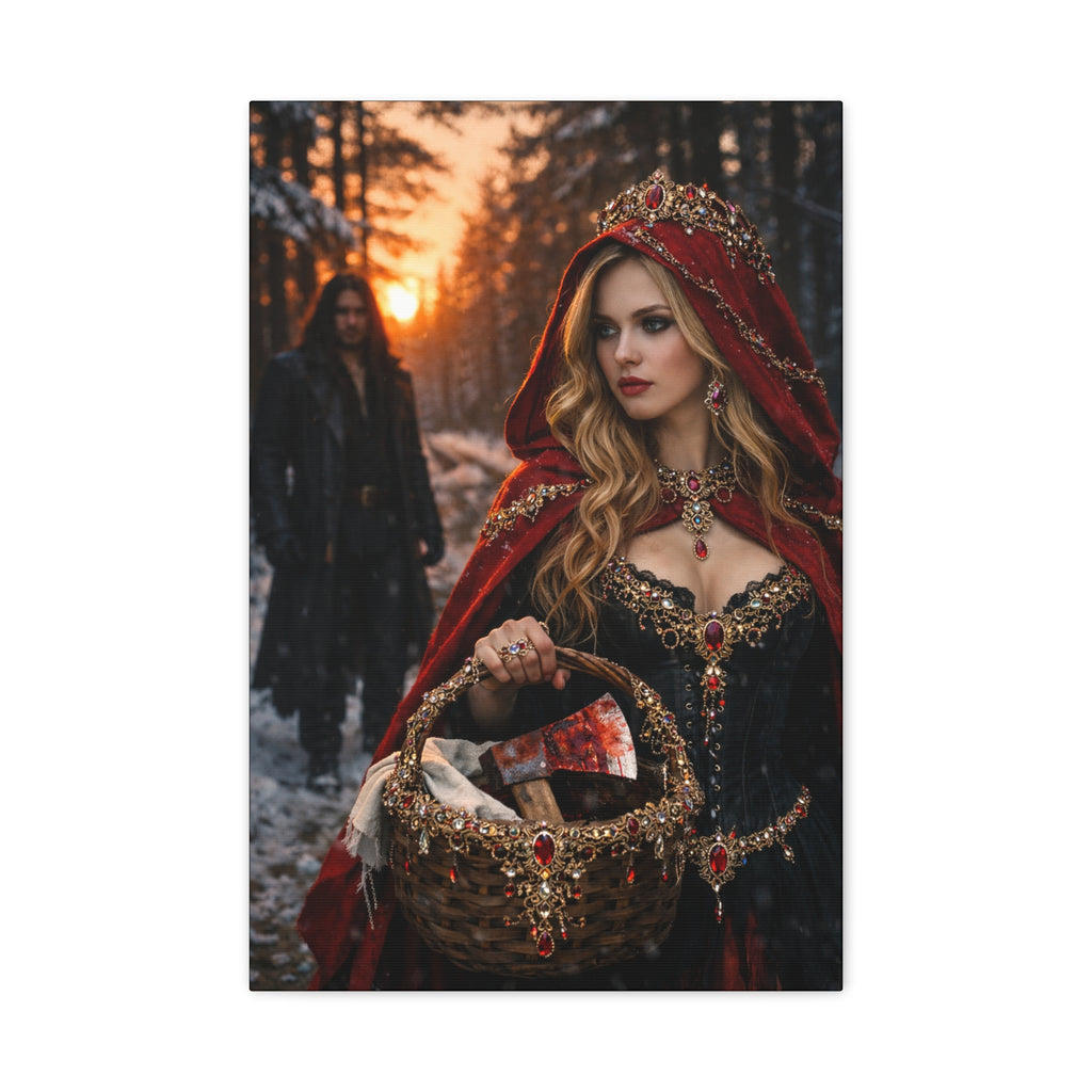 Red Riding Hood Fantasy Canvas Print — Enchanted Forest Gothic Wall Art