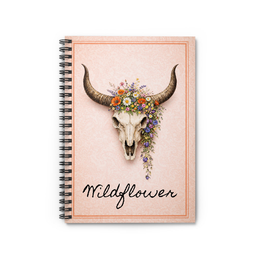 Wildflower Skull Spiral Notebook – Floral Cow Skull Ruled Journal