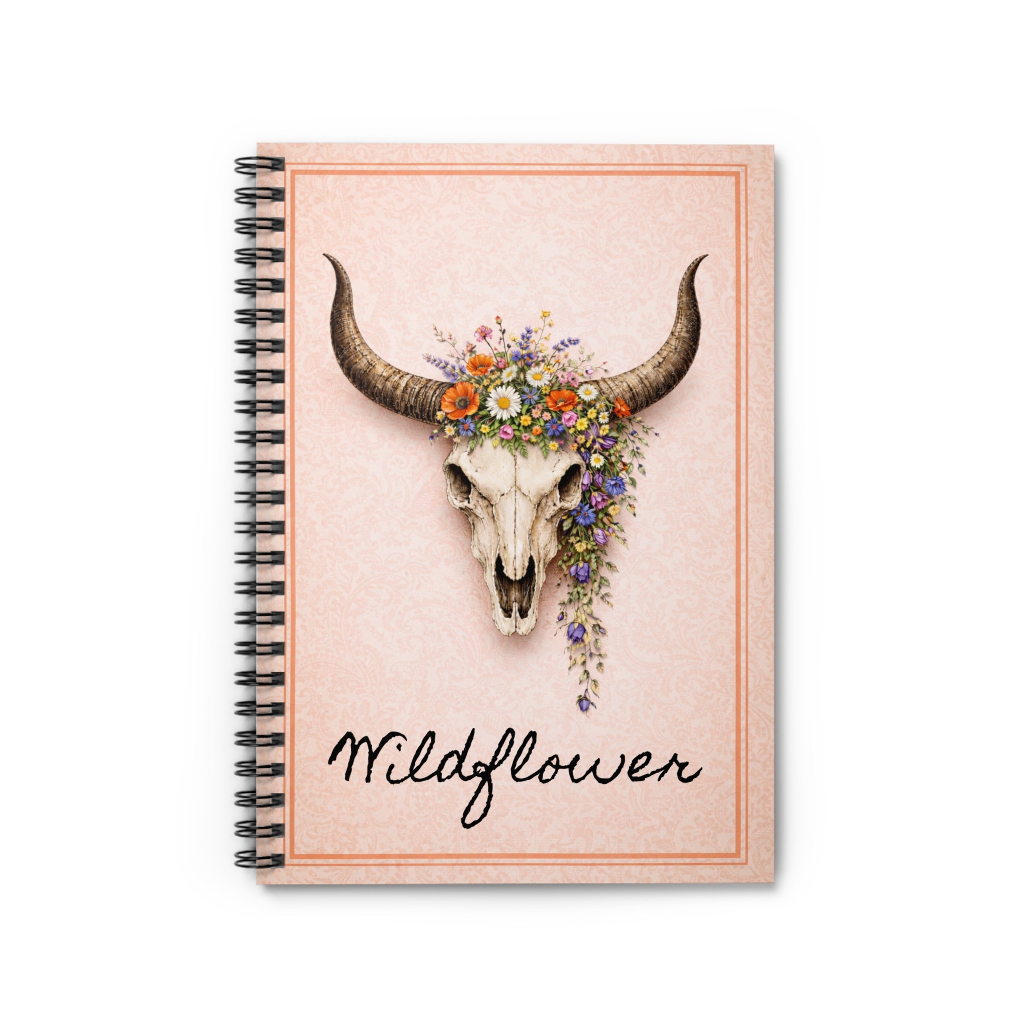 Wildflower Skull Spiral Notebook – Floral Cow Skull Ruled Journal