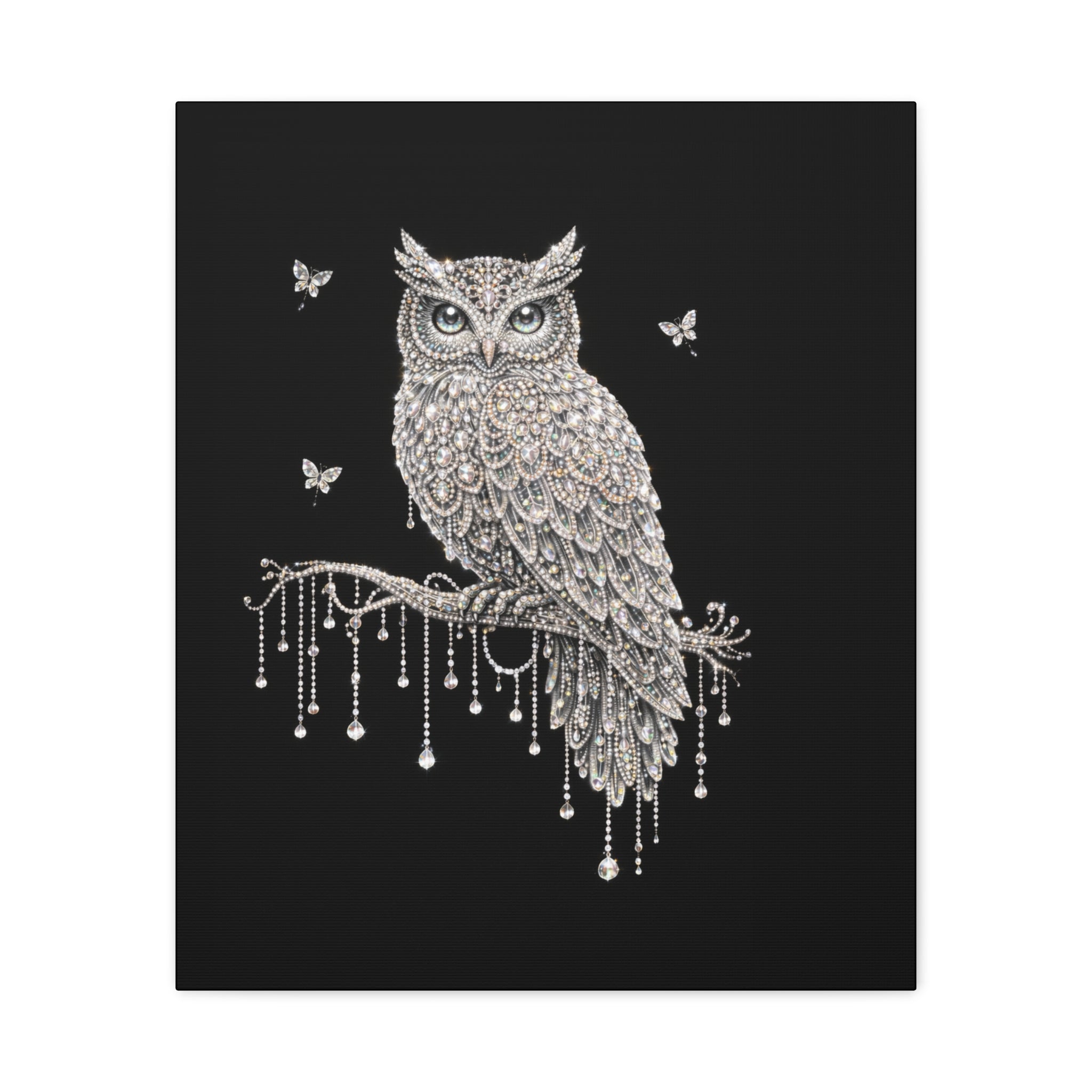 Jeweled Owl Canvas Wall Art — Sparkling Nighttime Owl Print