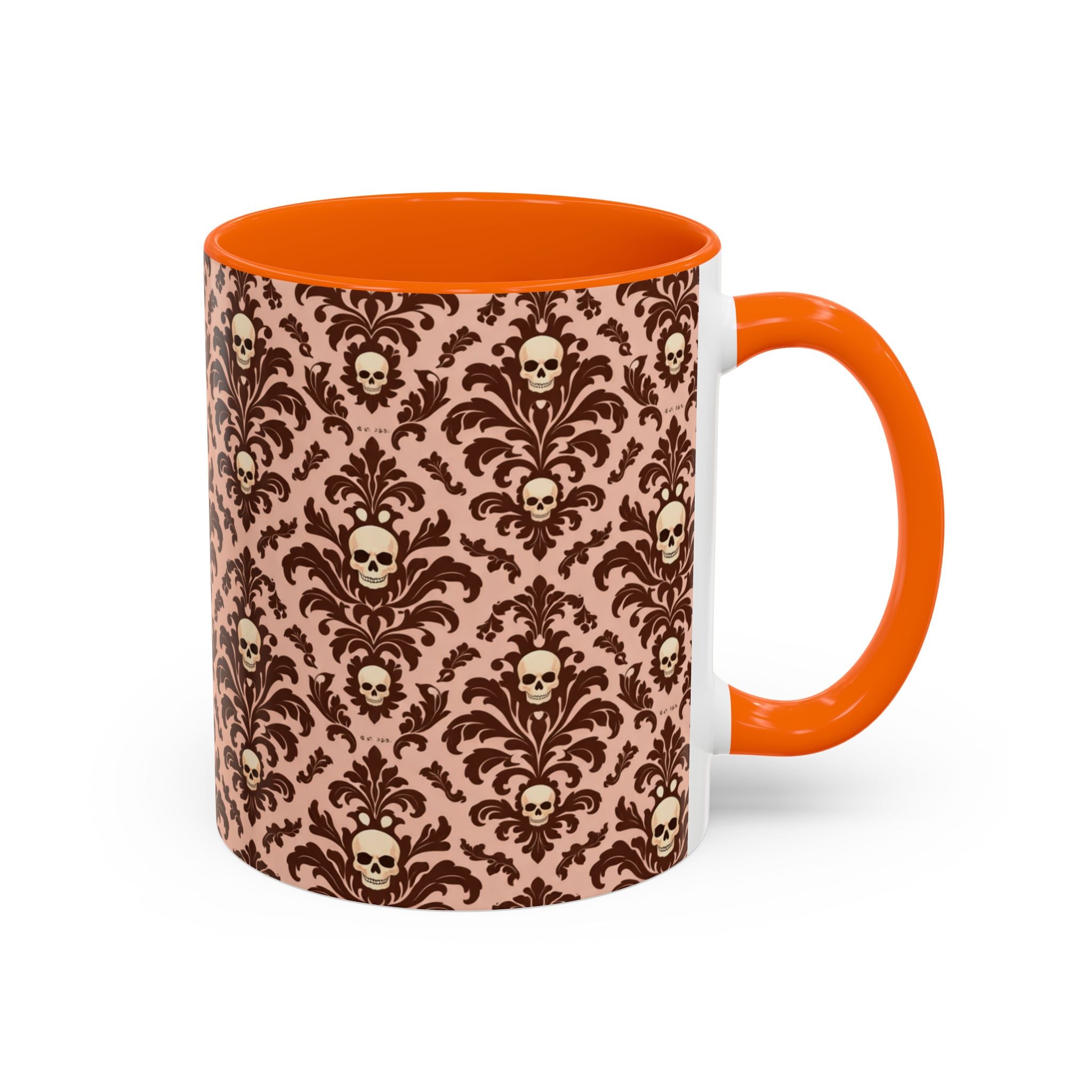 Skull Damask Accent Coffee Mug — Gothic Vintage Pattern (11/15 oz)