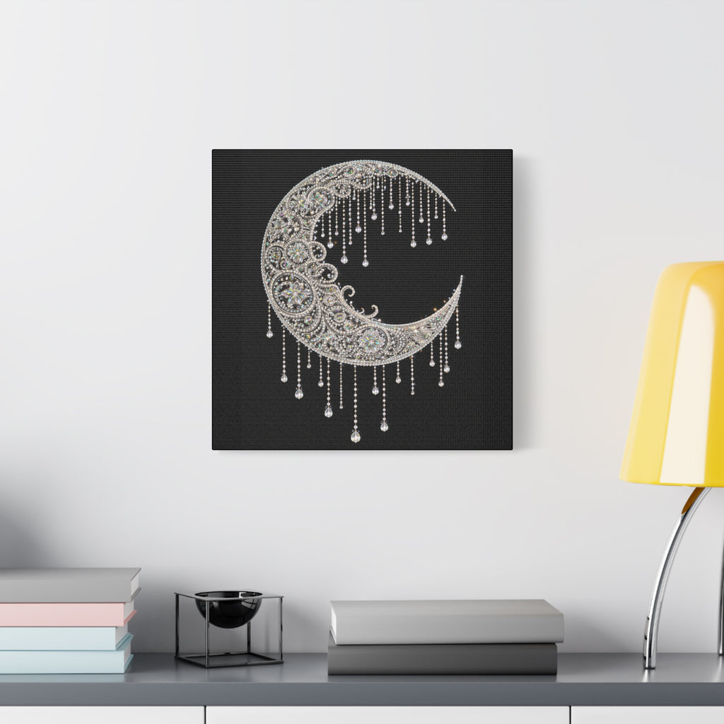 Crescent Moon Jewel Canvas Art — Decorative Boho Moon Wall Decor