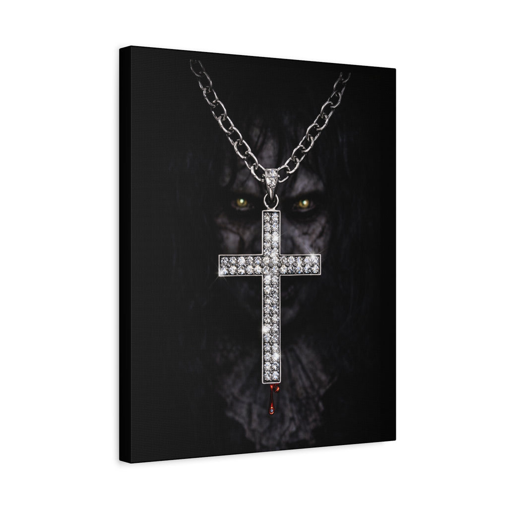 Gothic Vampire Cross Canvas Print — Dark Horror Wall Art