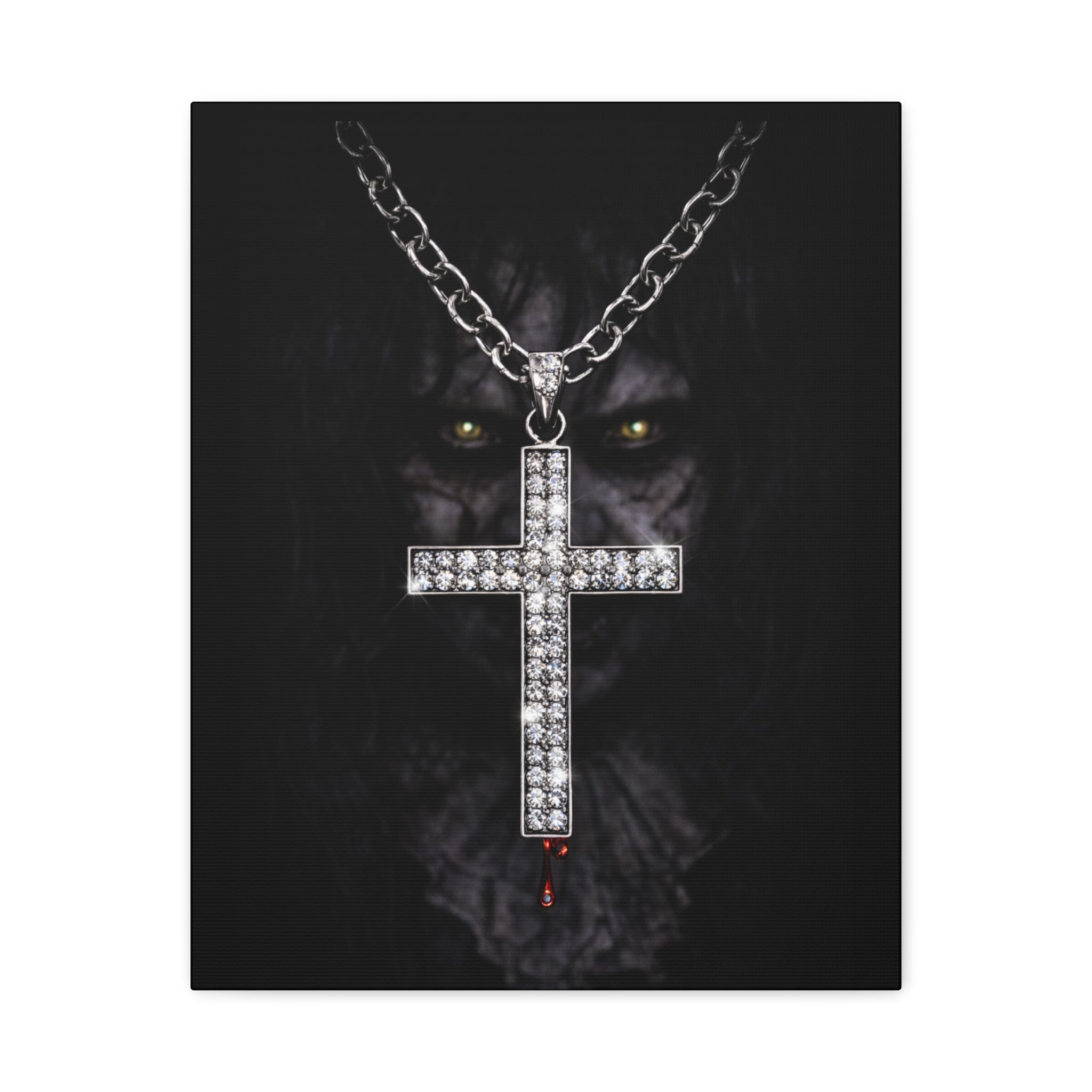 Gothic Vampire Cross Canvas Print — Dark Horror Wall Art