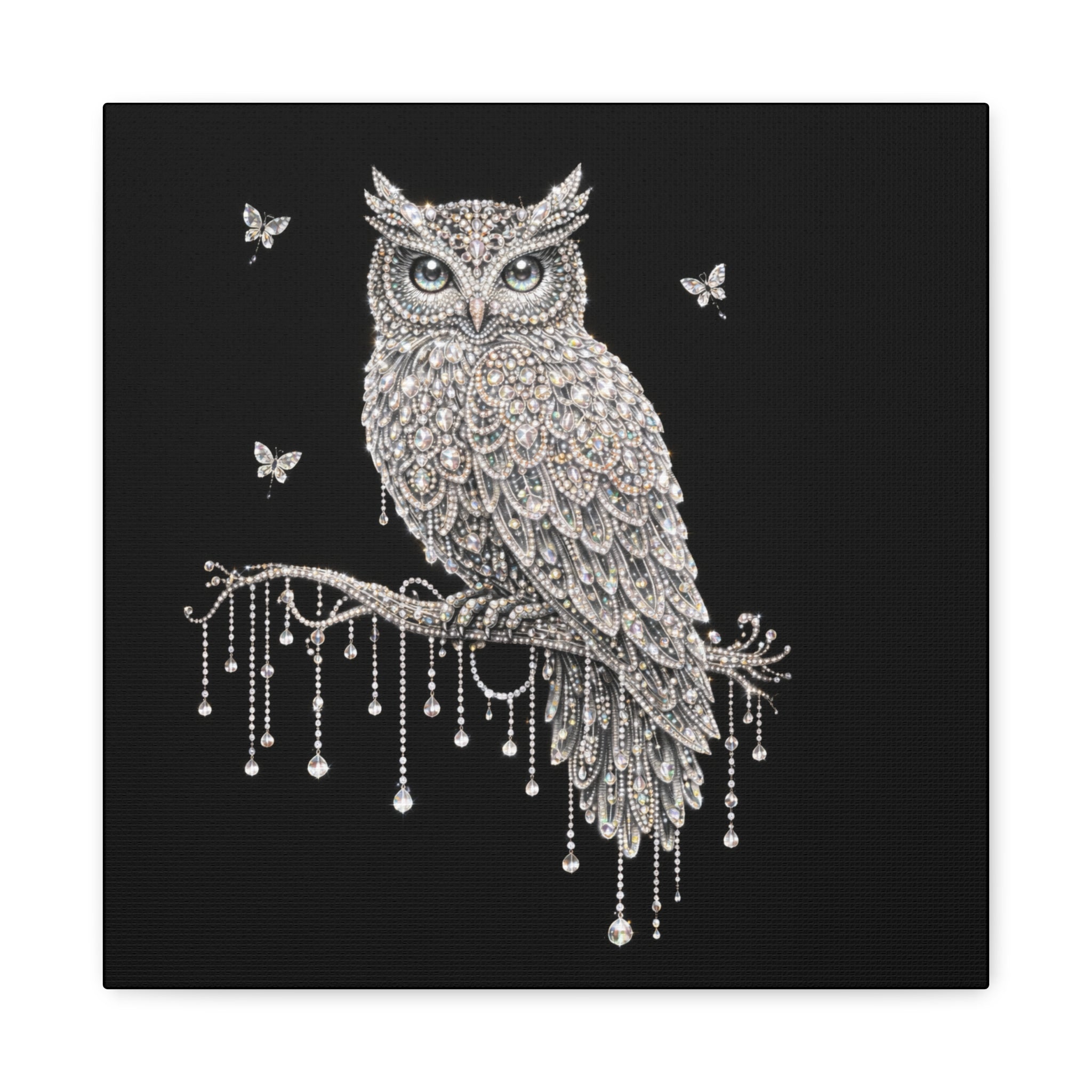 Jeweled Owl Canvas Wall Art — Sparkling Nighttime Owl Print