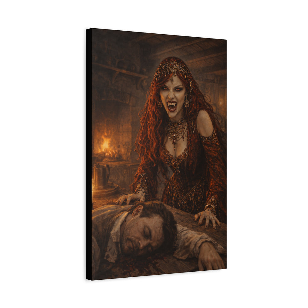 Vampire Femme Fatale Matte Canvas Print — Gothic Horror Wall Art