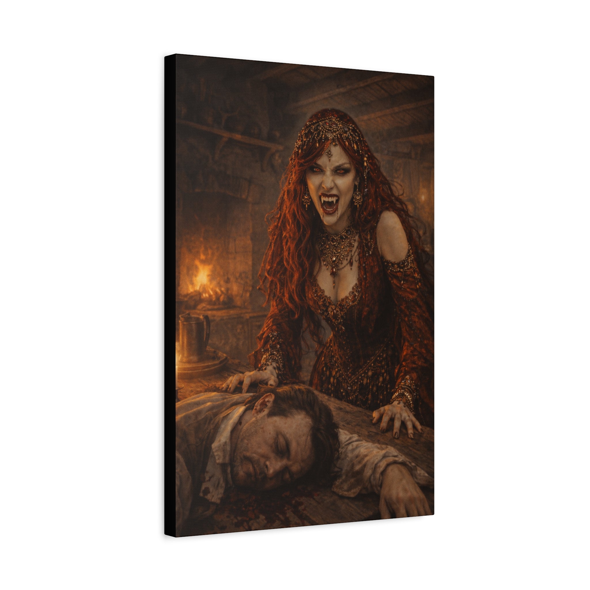 Vampire Femme Fatale Matte Canvas Print — Gothic Horror Wall Art
