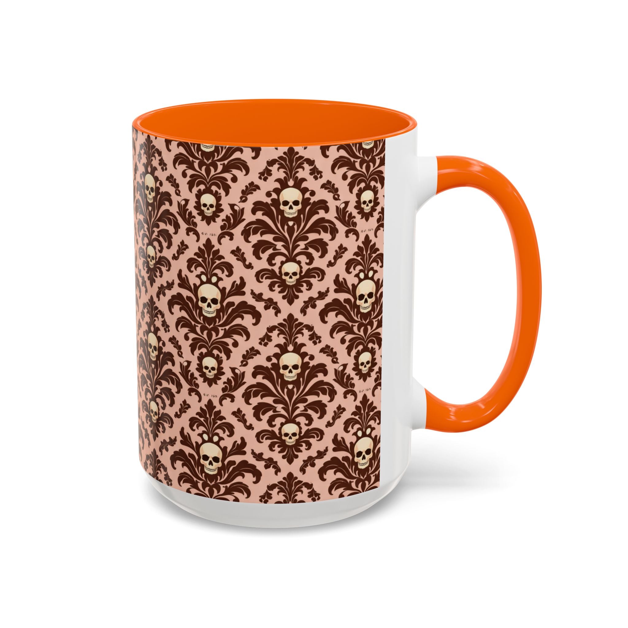 Skull Damask Accent Coffee Mug — Gothic Vintage Pattern (11/15 oz)
