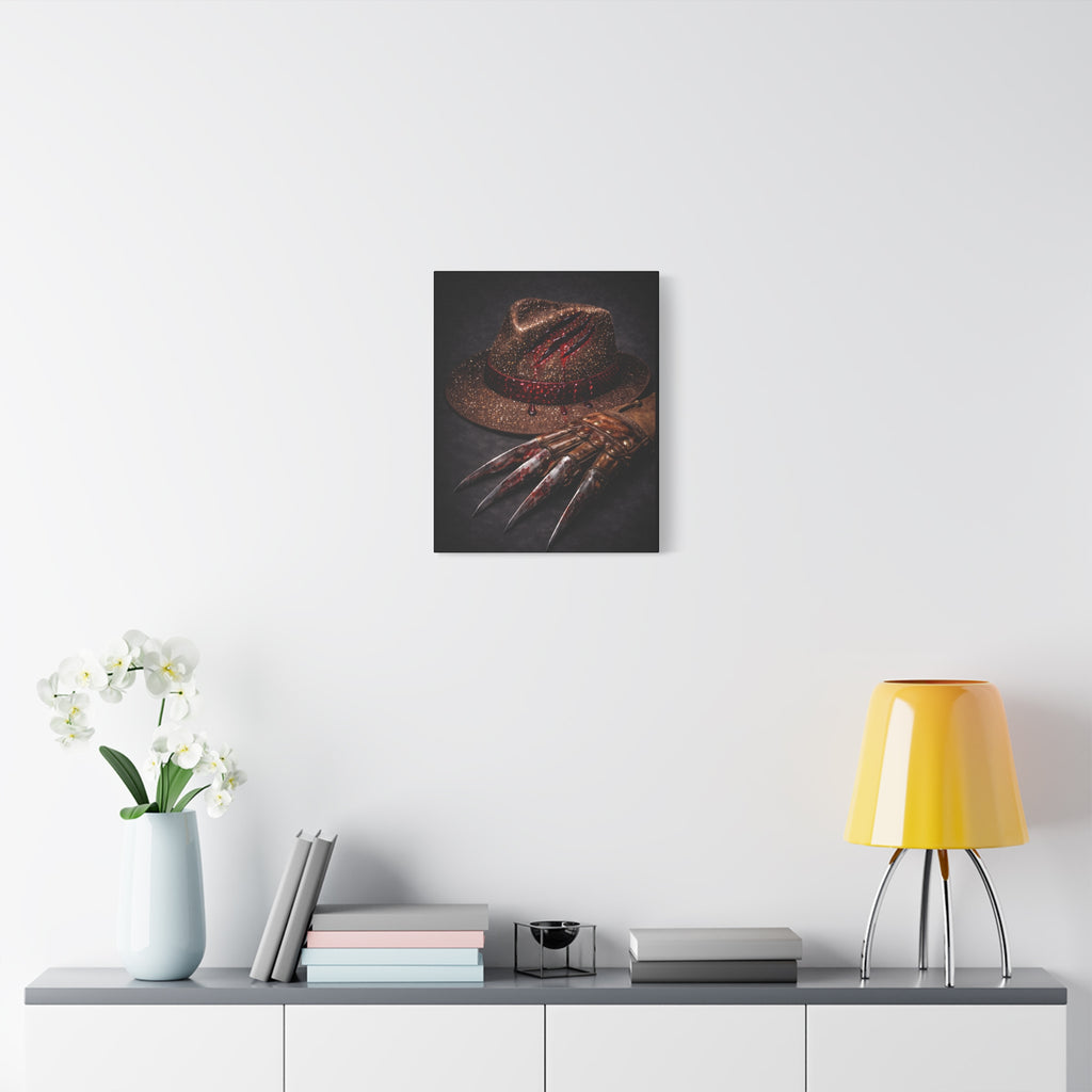Horror Wall Art Canvas — Glove & Bloody Fedora Matte Stretched Print