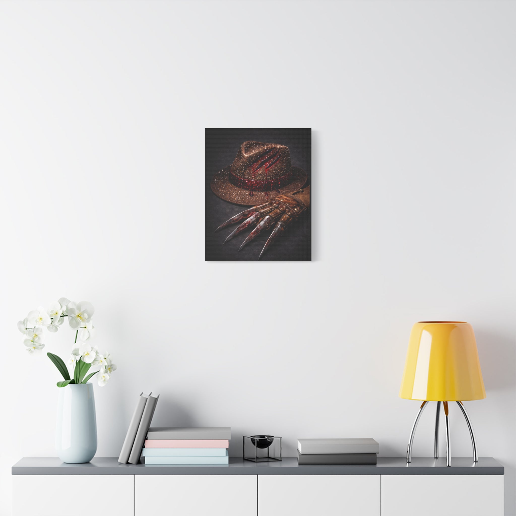 Horror Wall Art Canvas — Glove & Bloody Fedora Matte Stretched Print